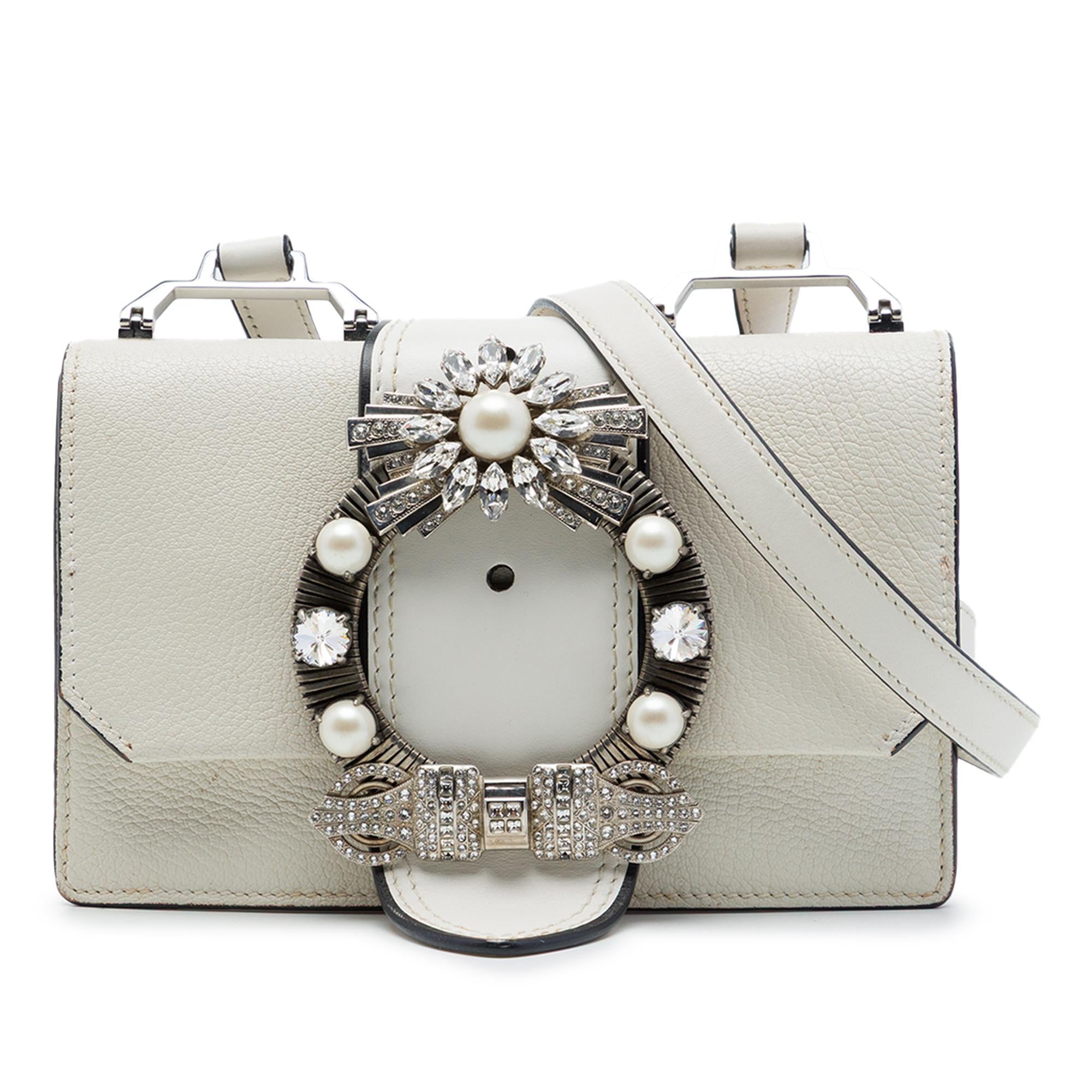 Miu Miu Goatskin Madras Soft Calf Crystal Embellished Crossbody
