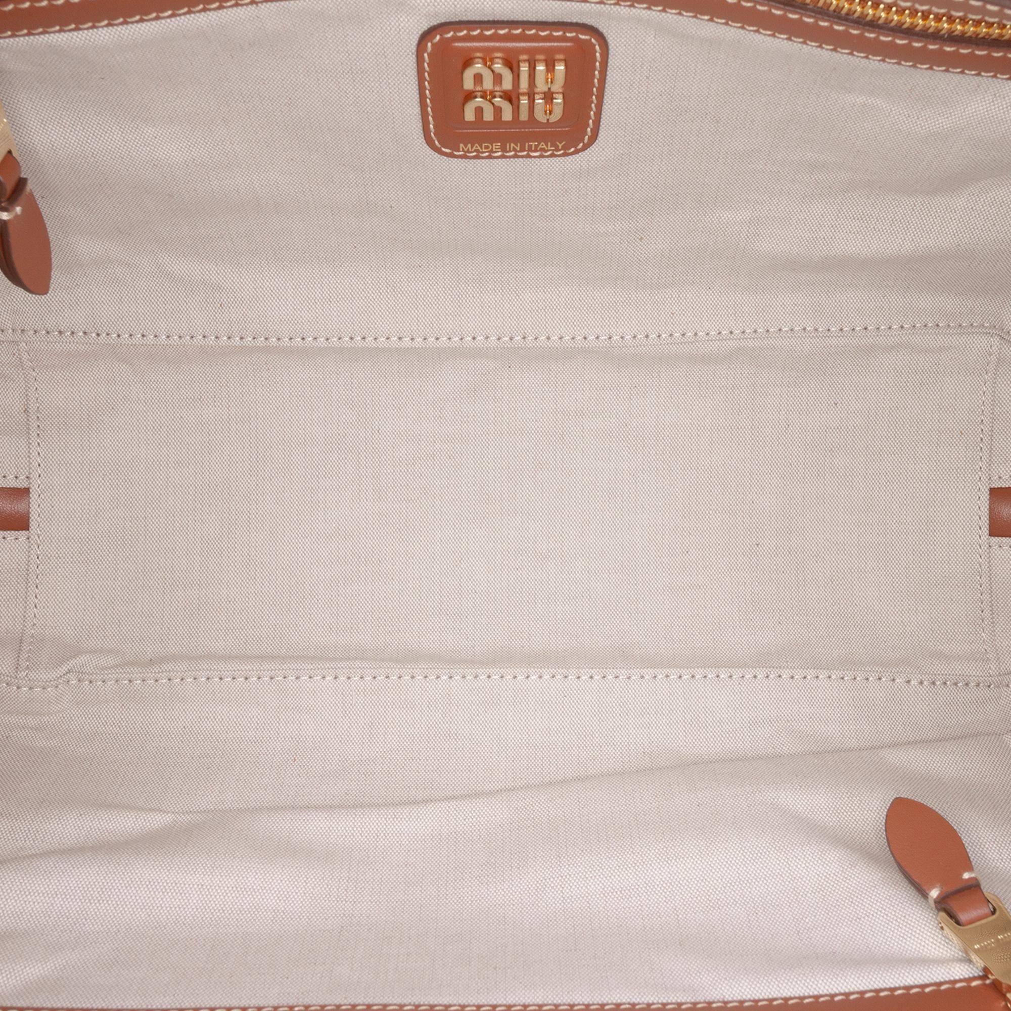 Miu Miu Large Canvas and Leather Logo Beau Handbag