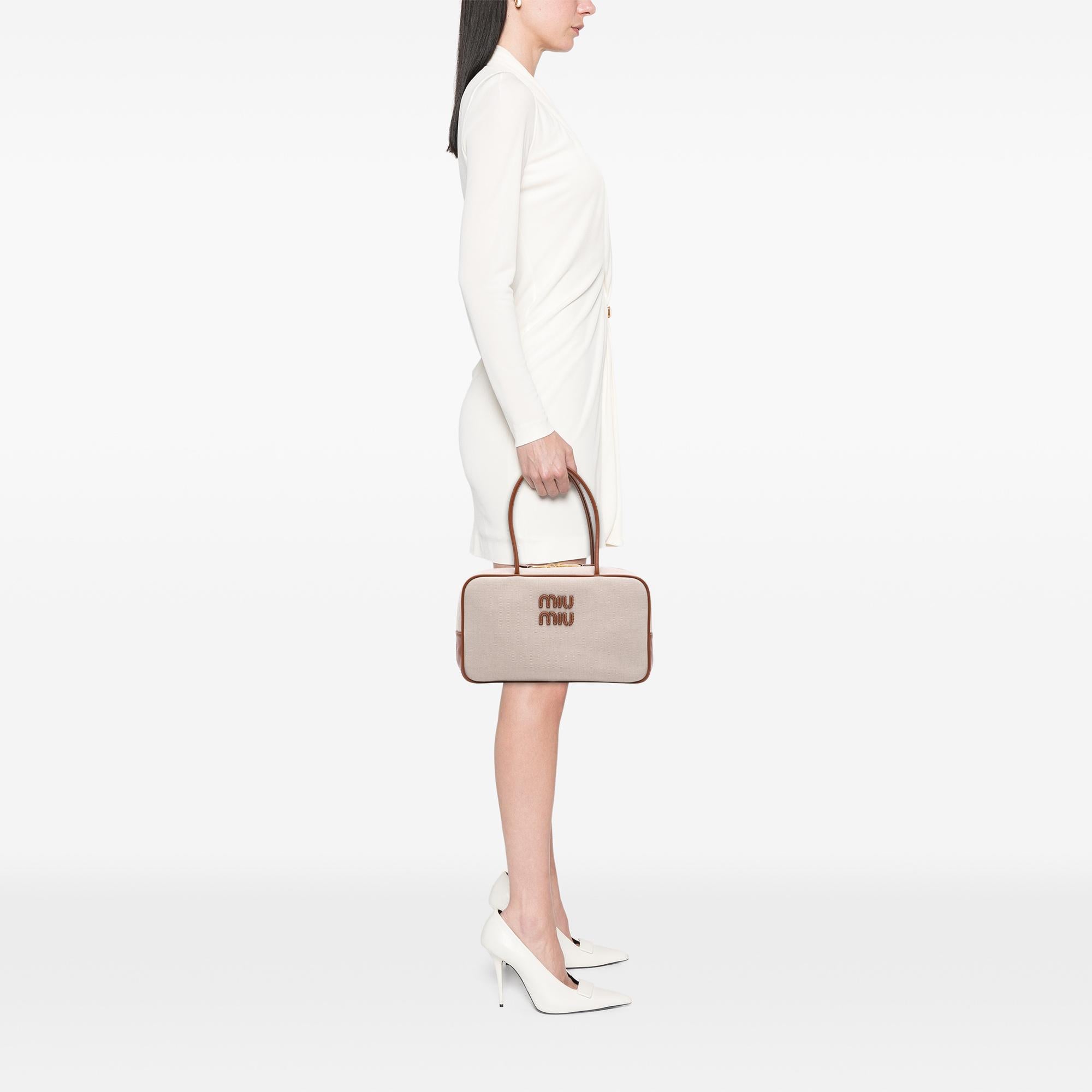 Miu Miu Large Canvas and Leather Logo Beau Handbag