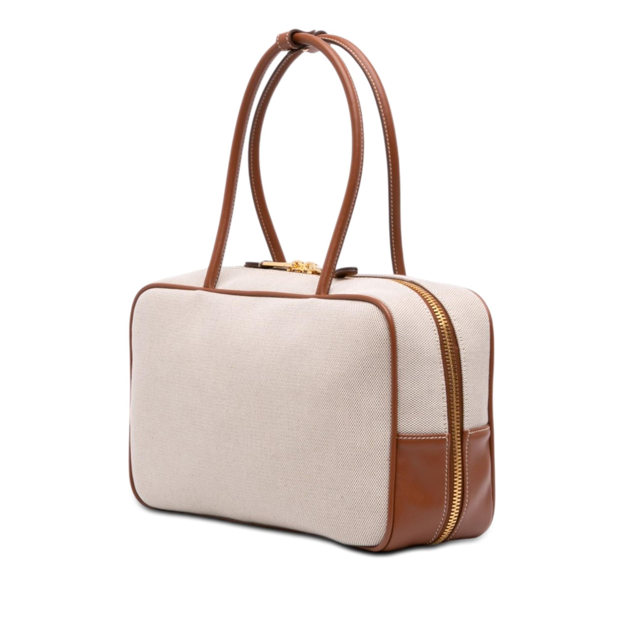 Miu Miu Large Canvas and Leather Logo Beau Handbag