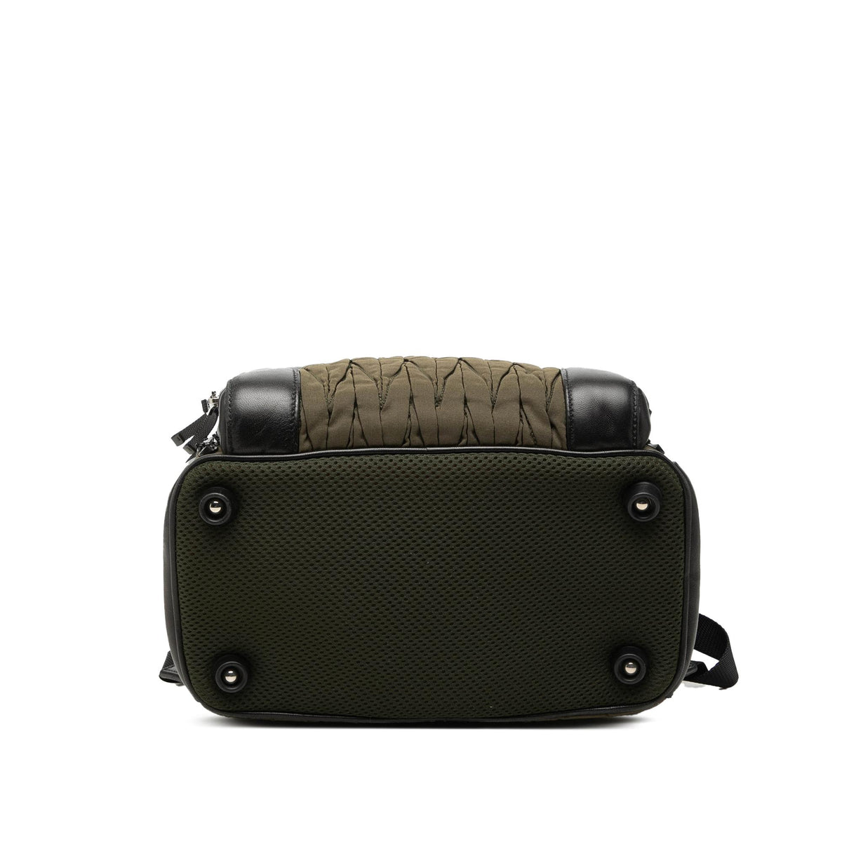 Miu Miu Leather Trimmed Crystal Embellished Matelasse Nylon Backpack