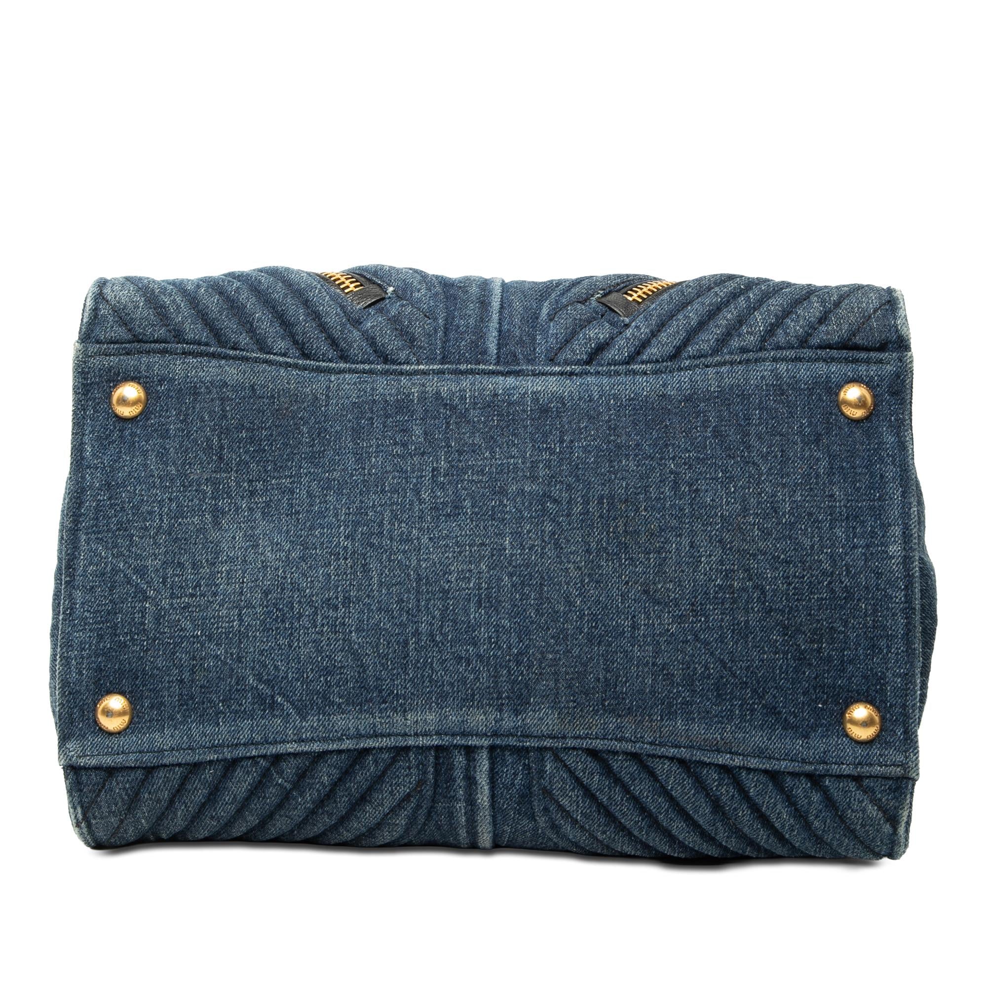 Miu Miu Matelasse Denim Biker Tote