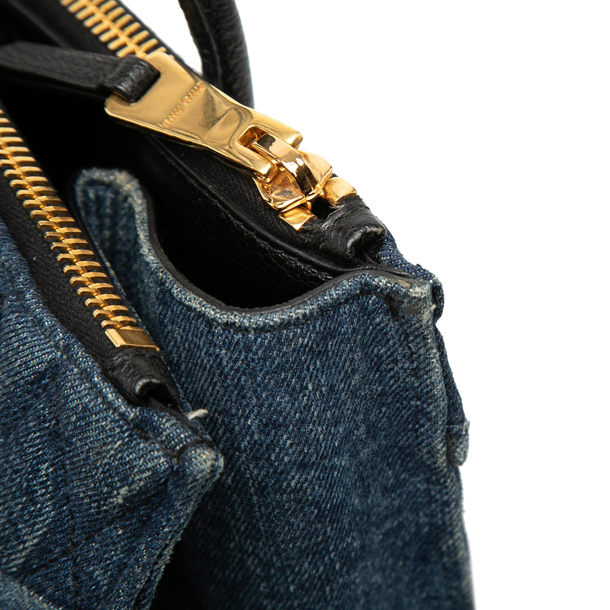 Miu Miu Matelasse Denim Biker Tote