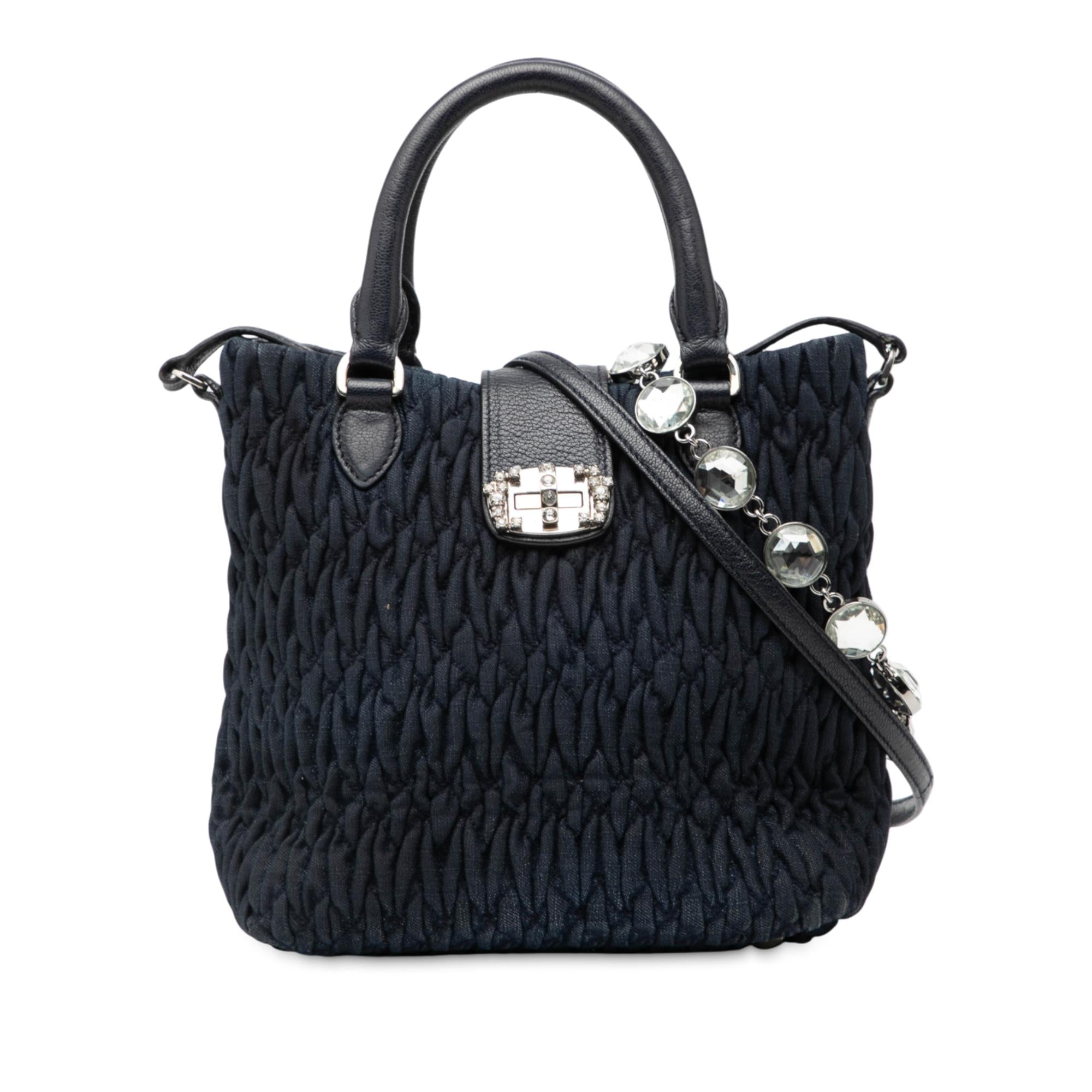 Miu Miu Matelasse Denim Crystal Satchel