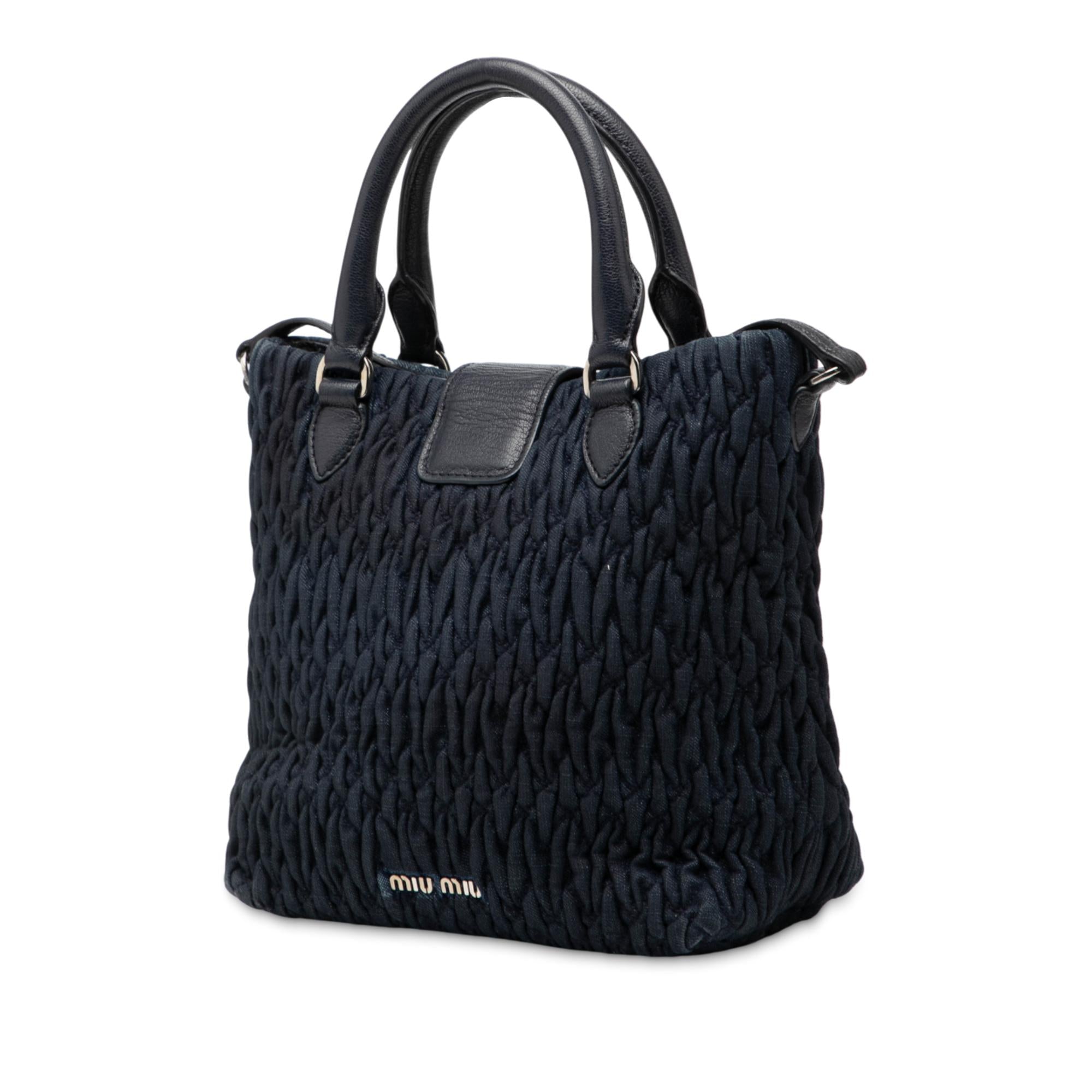 Miu Miu Matelasse Denim Crystal Satchel