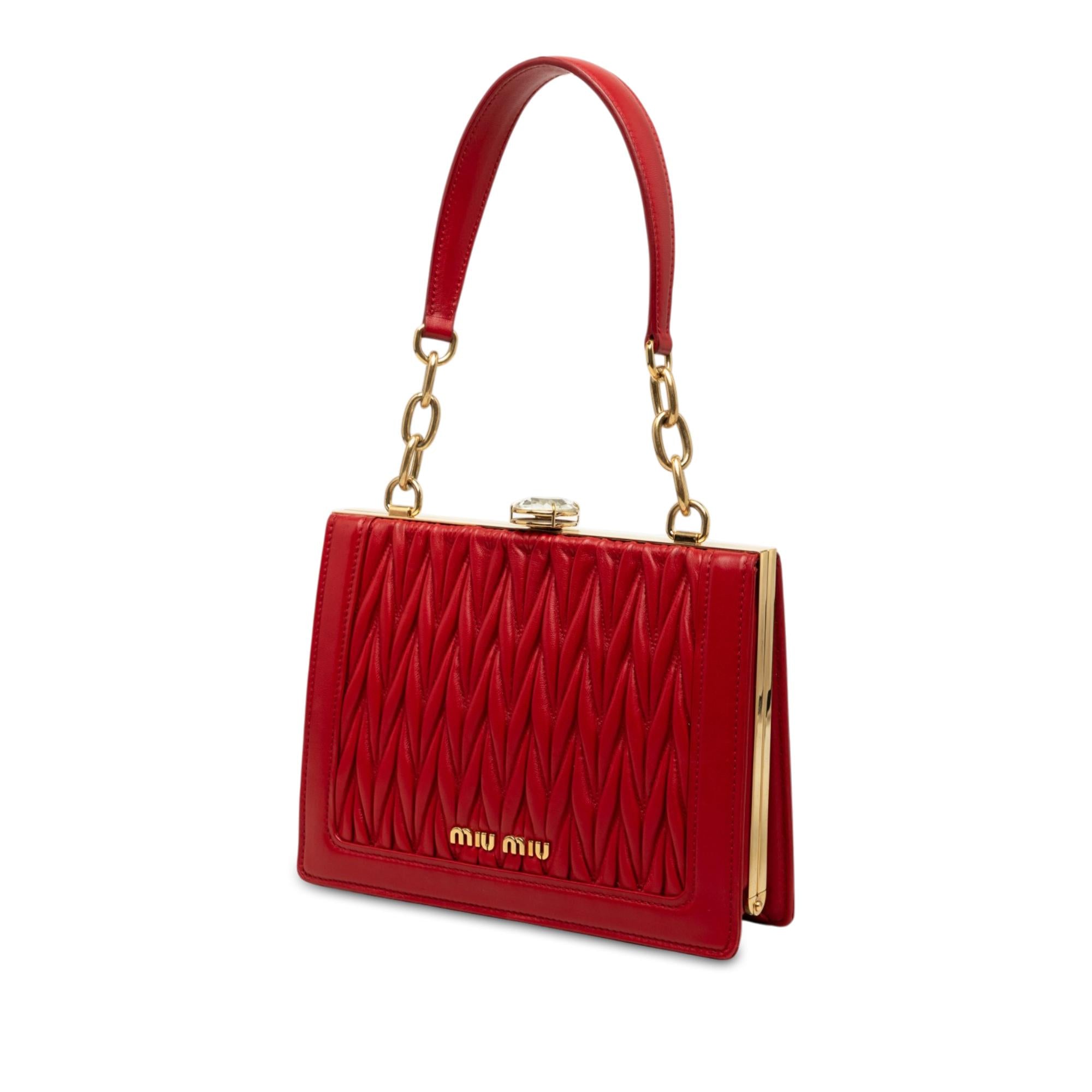 Miu Miu Matelasse Lambskin Kiss Lock Solitaire Satchel