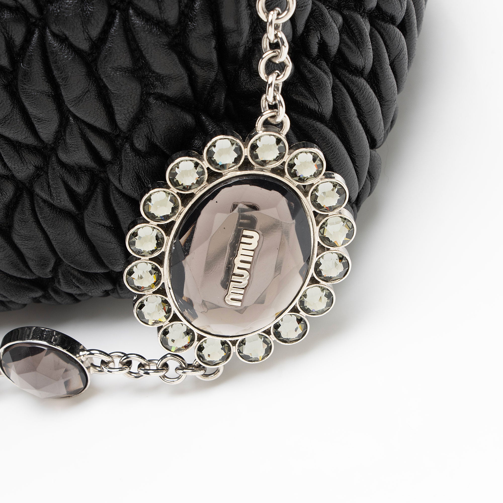Miu Miu Matelasse Leather Crystal Medium Tote