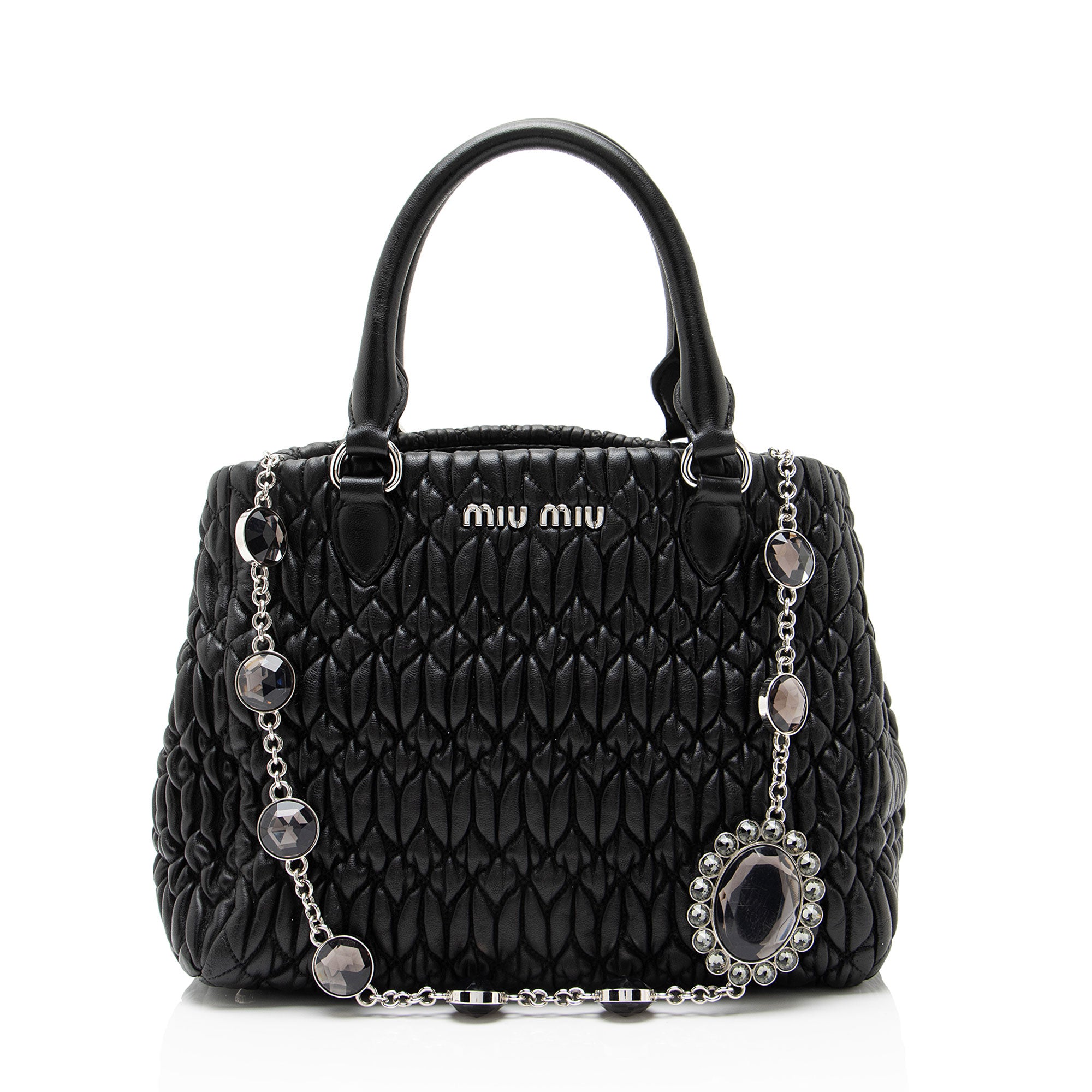 Miu Miu Matelasse Leather Crystal Medium Tote