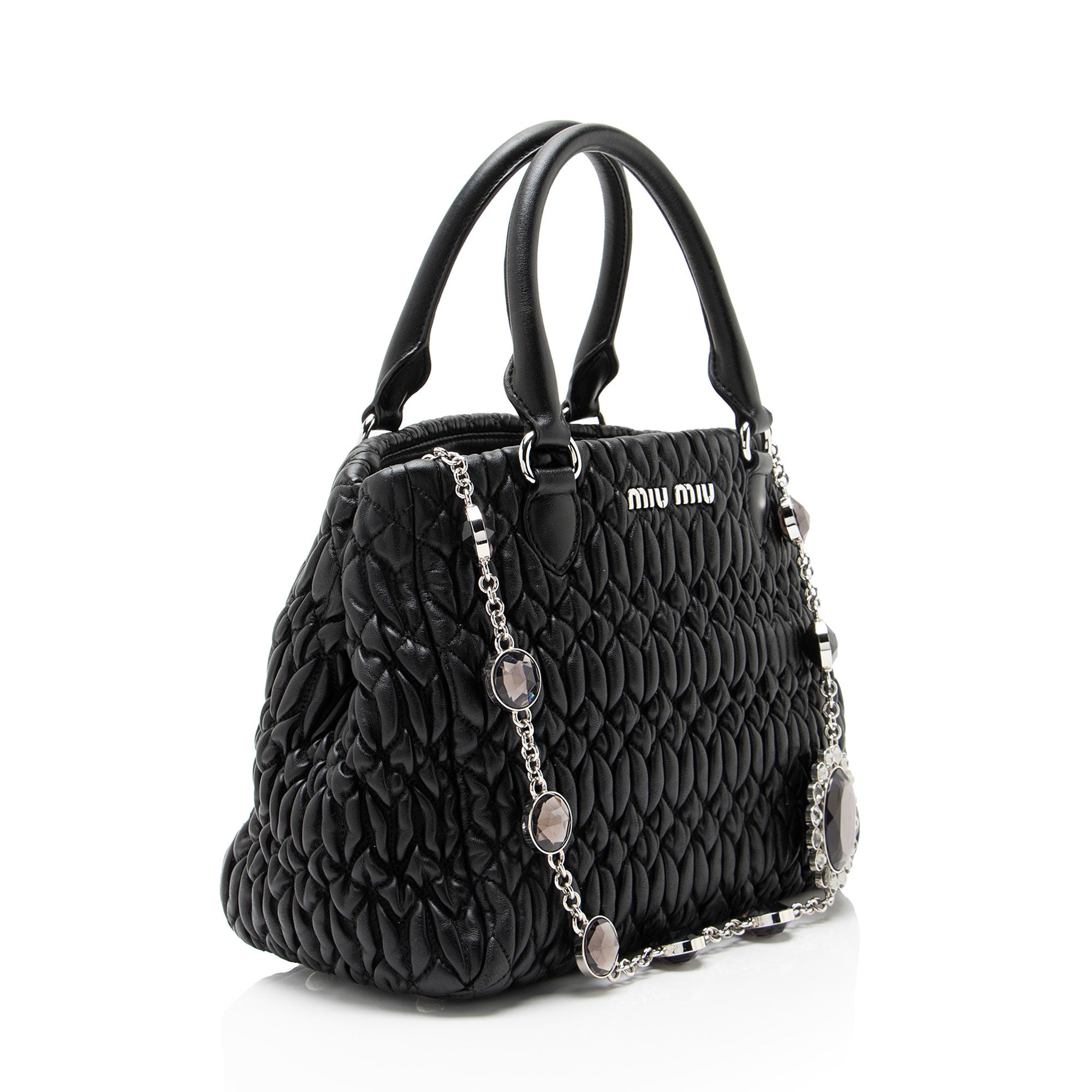 Miu Miu Matelasse Leather Crystal Medium Tote