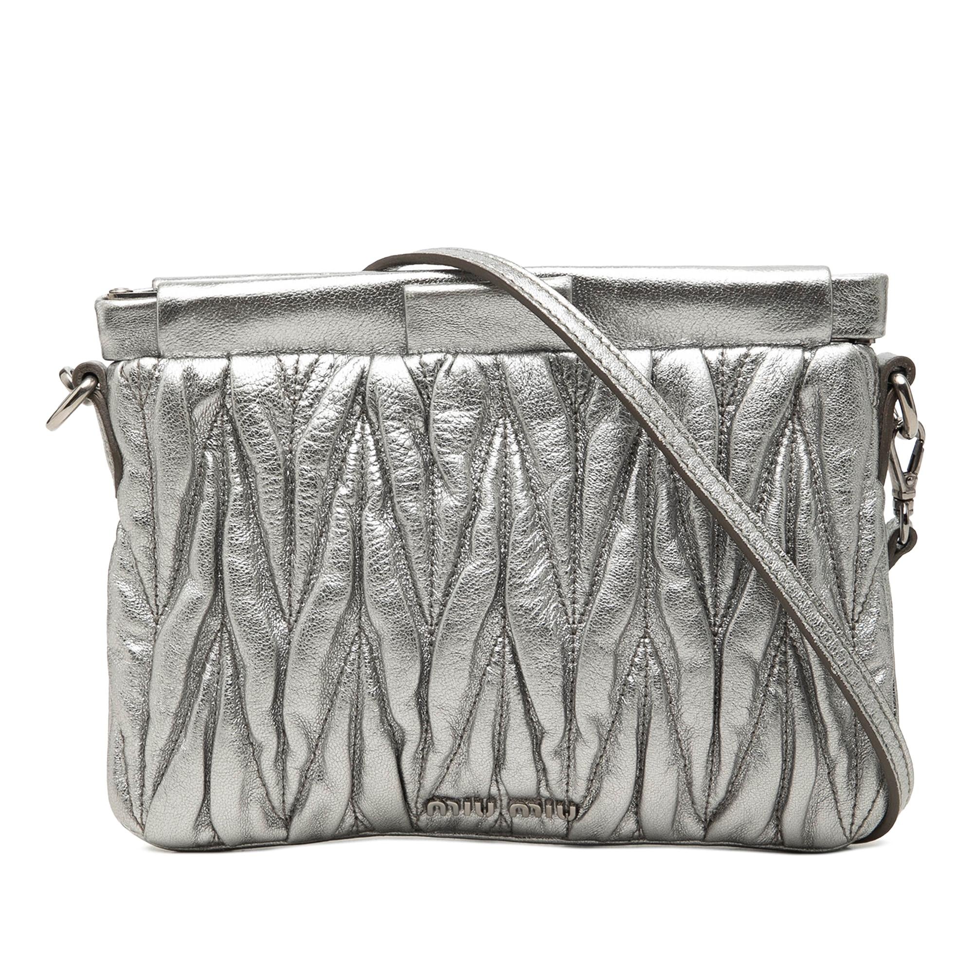 Miu Miu Matelasse Metallic Nappa Frame Clutch with Strap