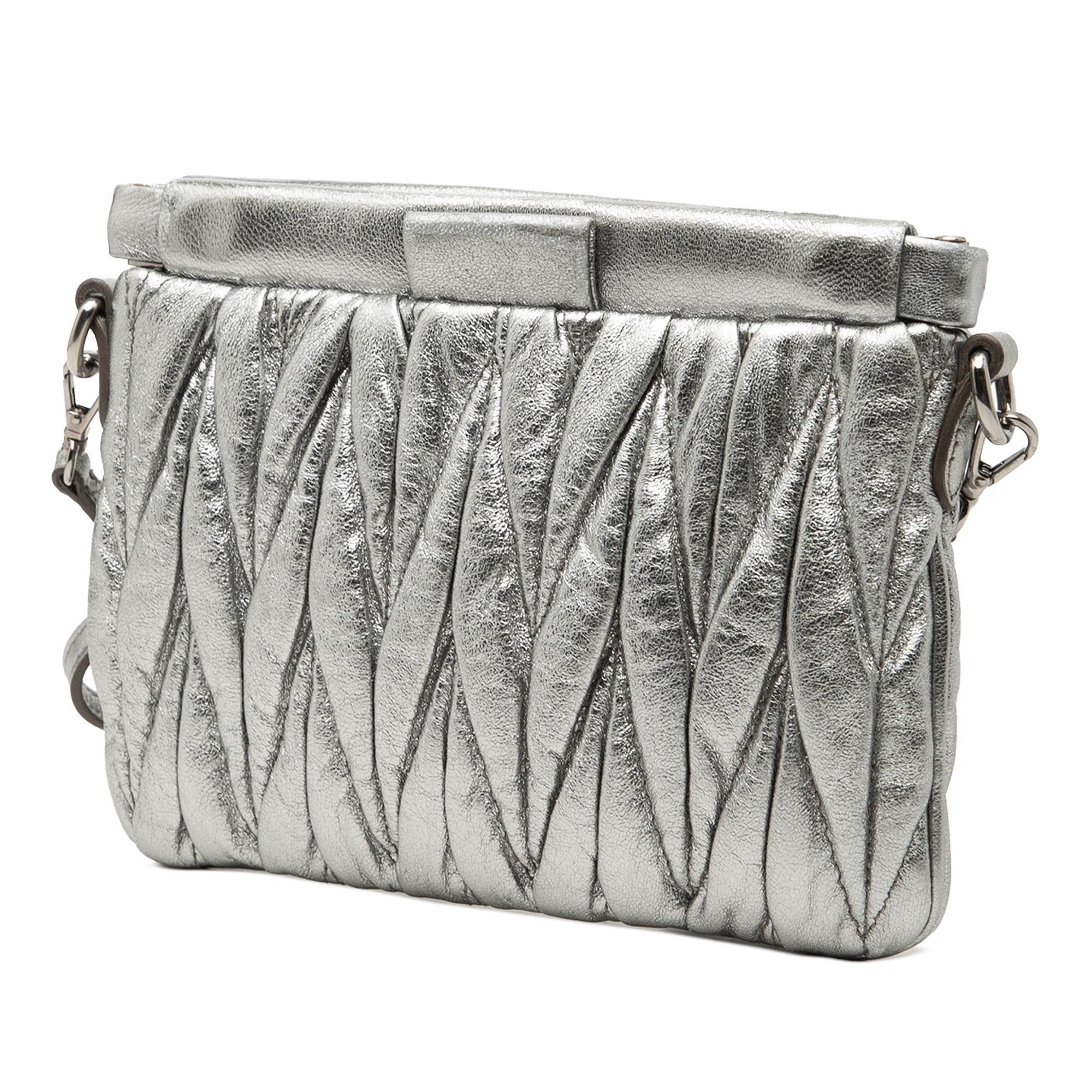 Miu Miu Matelasse Metallic Nappa Frame Clutch with Strap