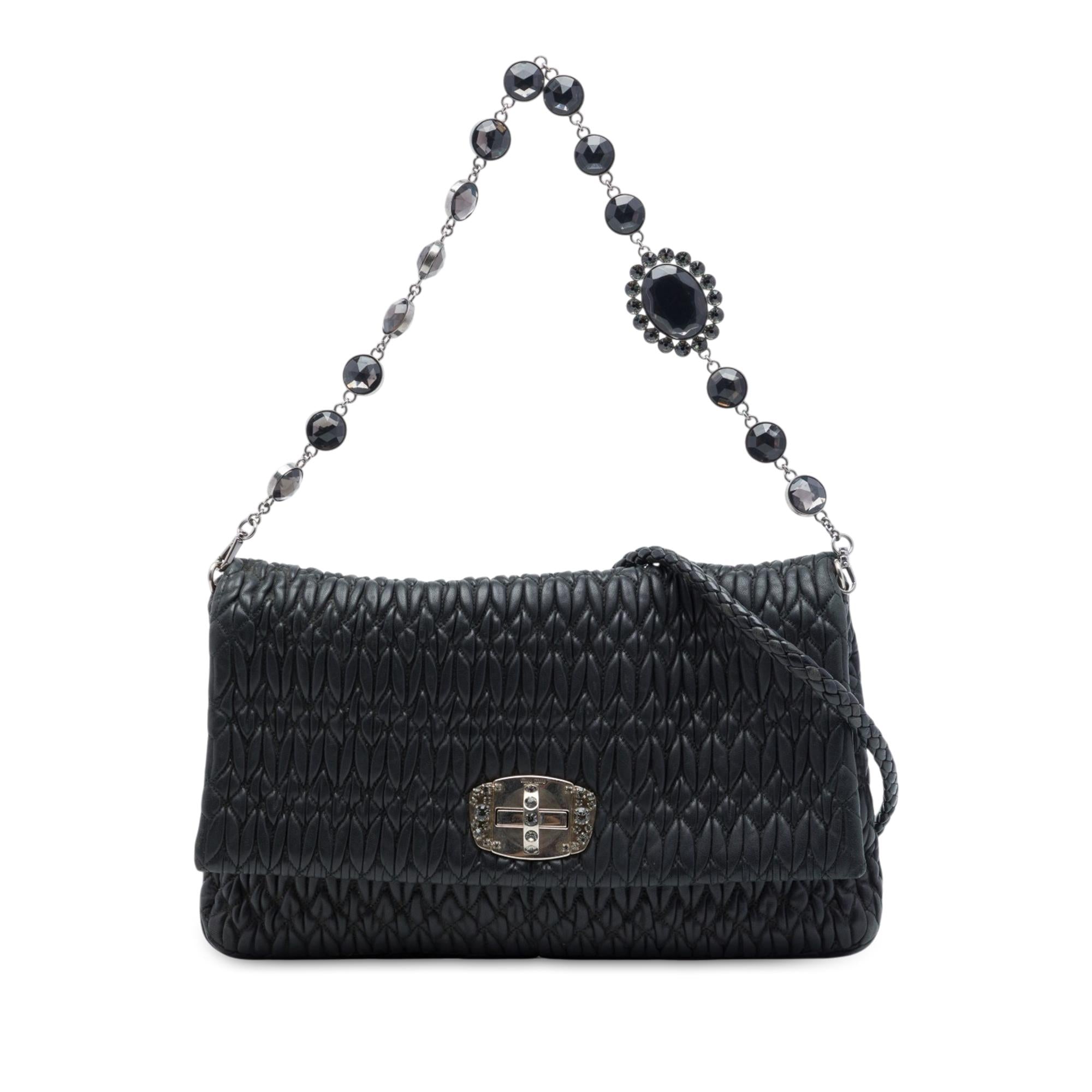 Miu Miu Matelasse Nappa Crystal Chain Satchel