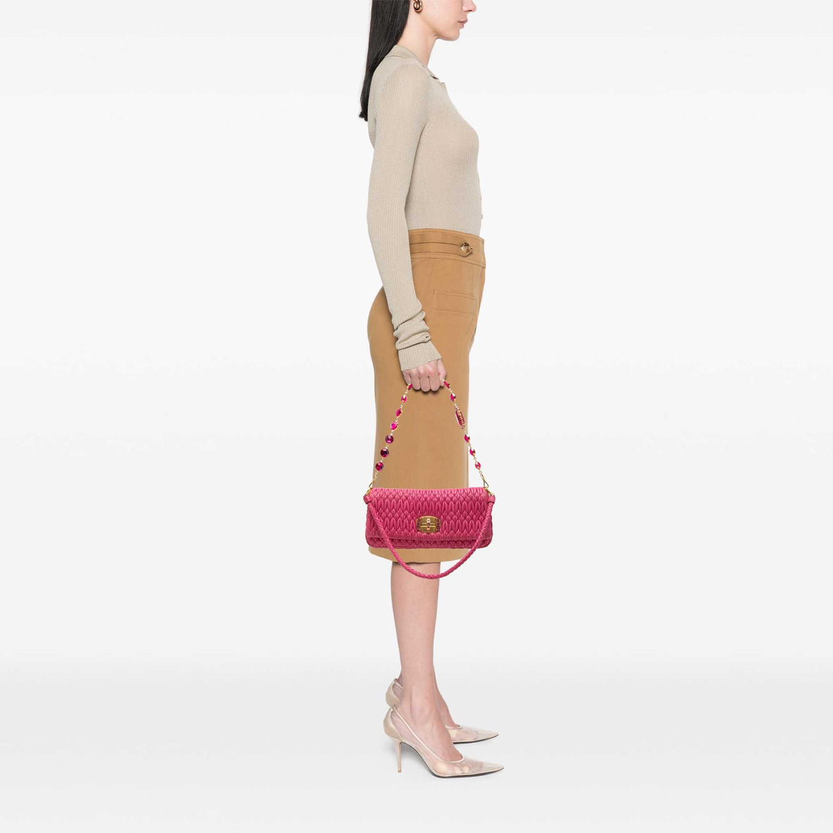 Miu Miu Matelasse Nappa Crystal Chain Satchel