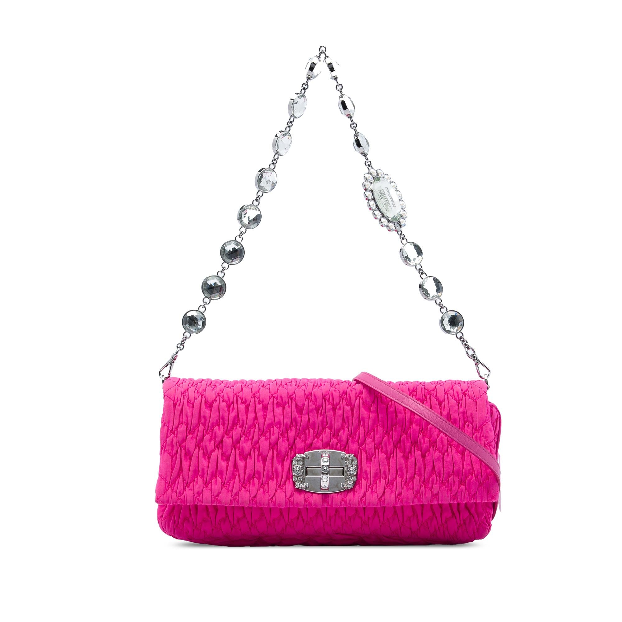 Miu Miu Matelasse Nylon Crystal Chain Satchel