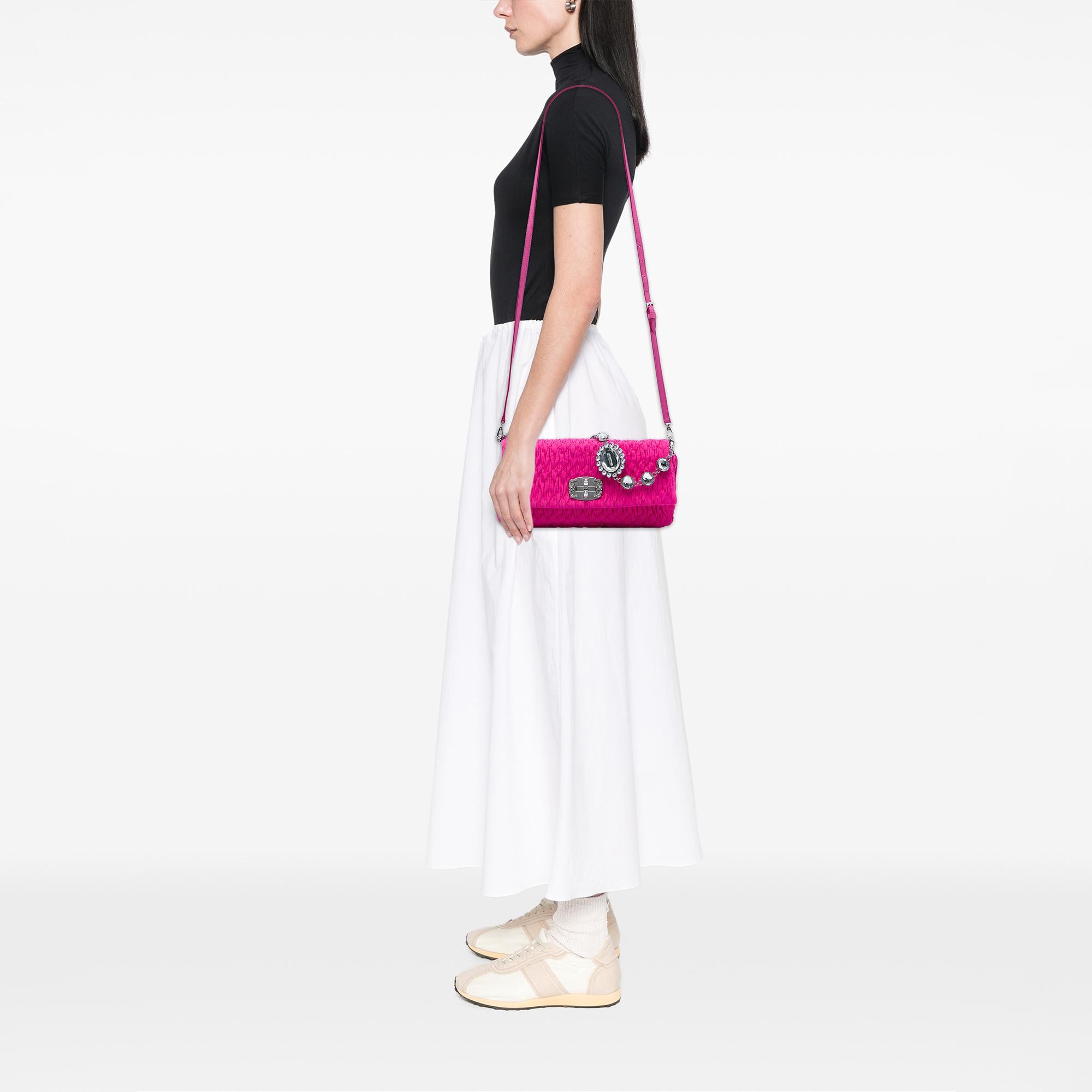 Miu Miu Matelasse Nylon Crystal Chain Satchel