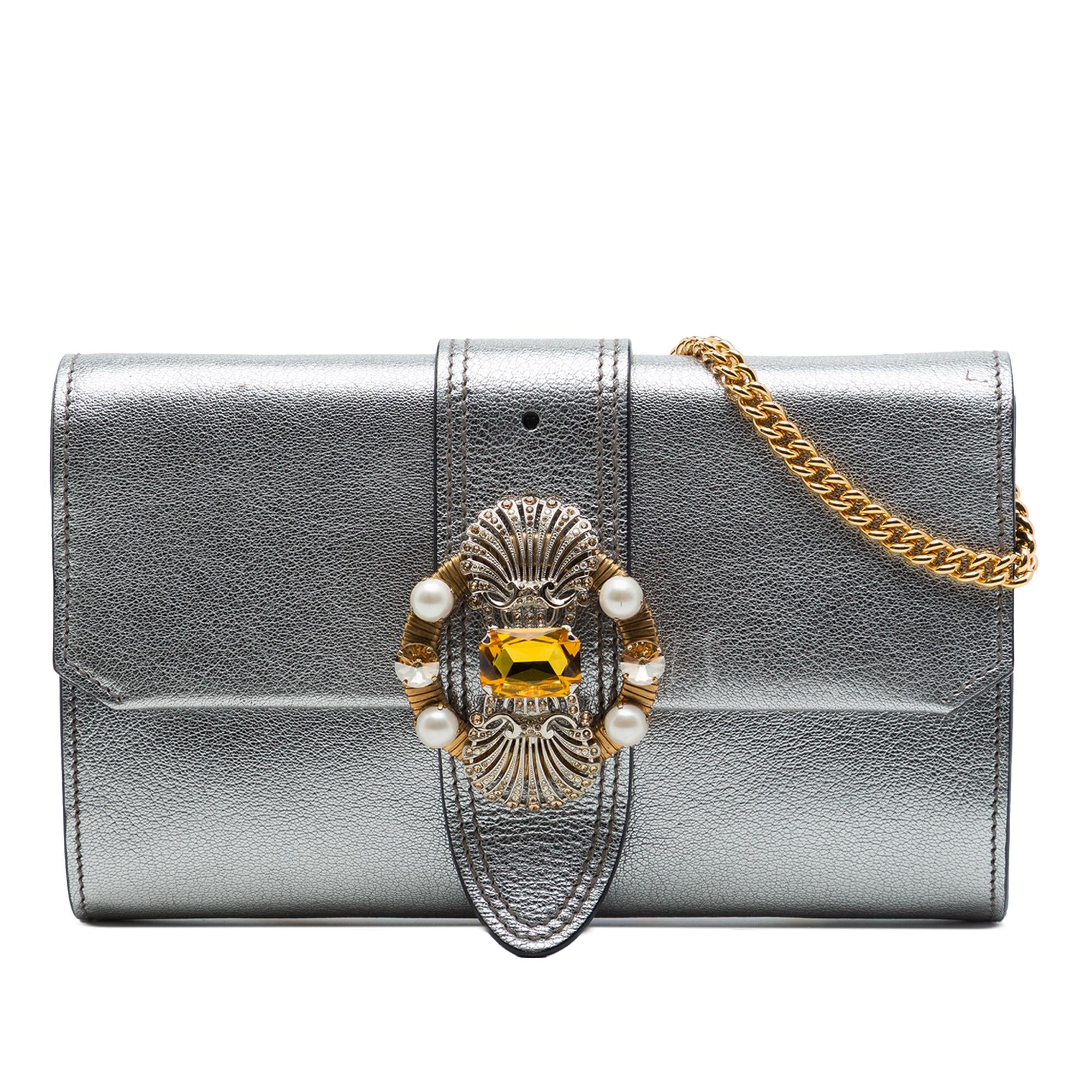 Miu Miu Metallic Goatskin Madras Crystal Embellished Crossbody