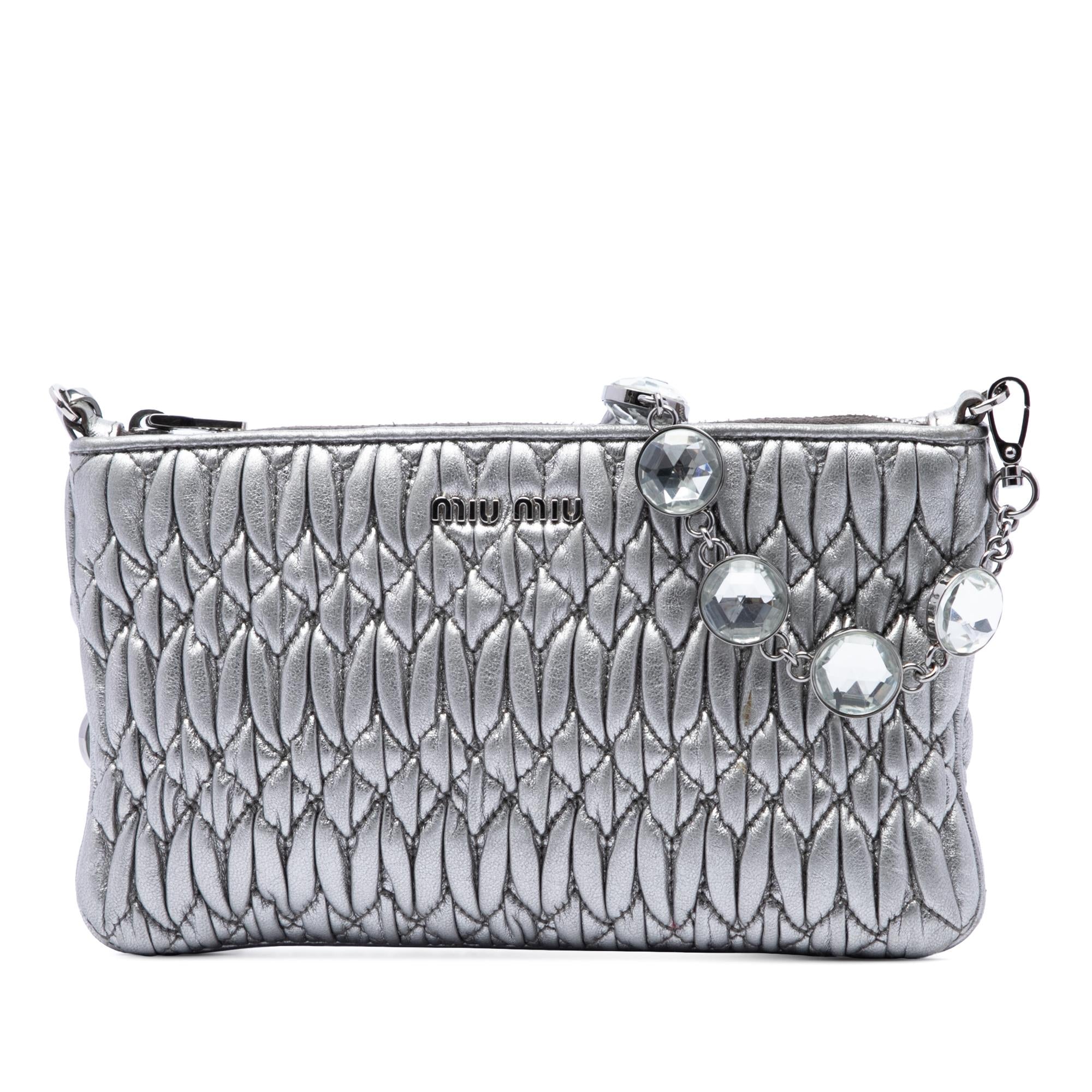 Miu Miu Metallic Matelasse Nappa Crystal Chain Crossbody