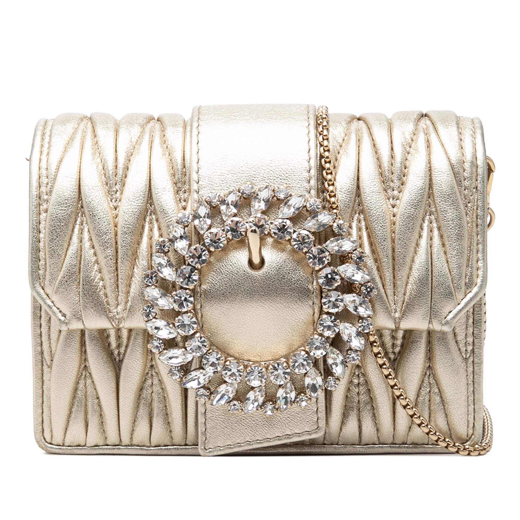 Miu Miu Mini Matelasse Metallic Nappa Crystal Embellished Crossbody
