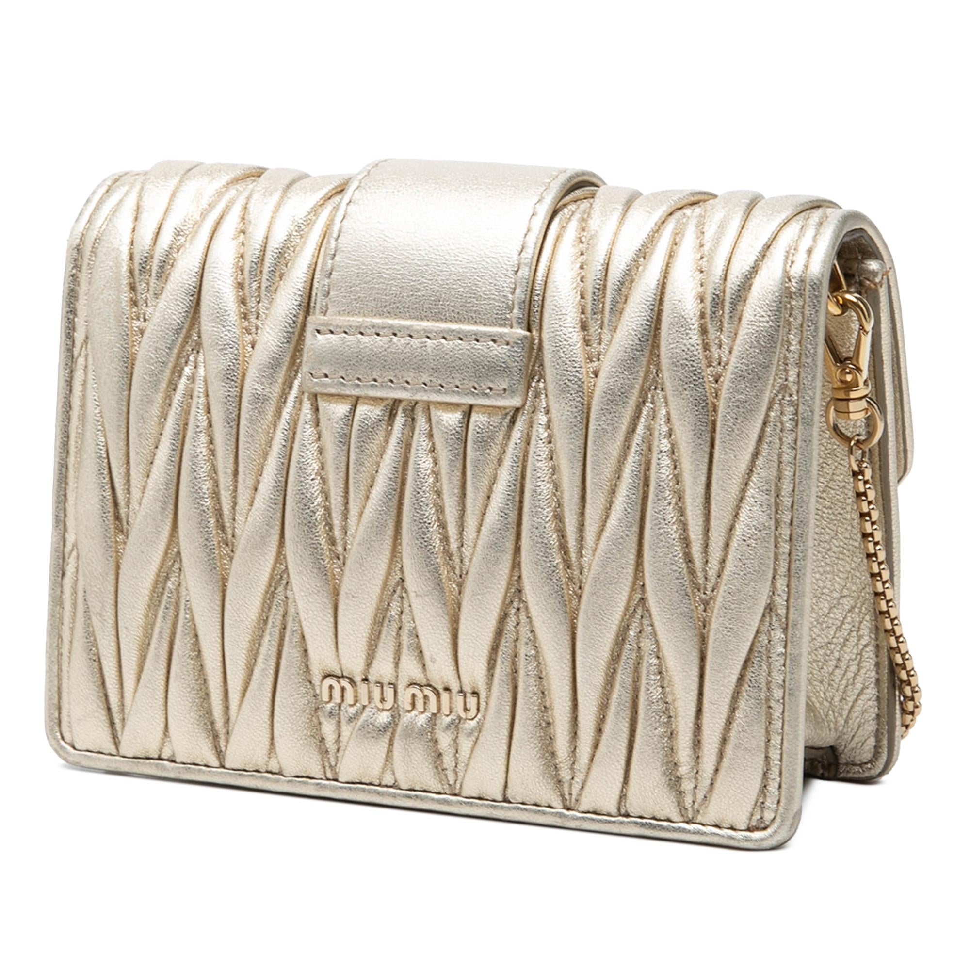 Miu Miu Mini Matelasse Metallic Nappa Crystal Embellished Crossbody