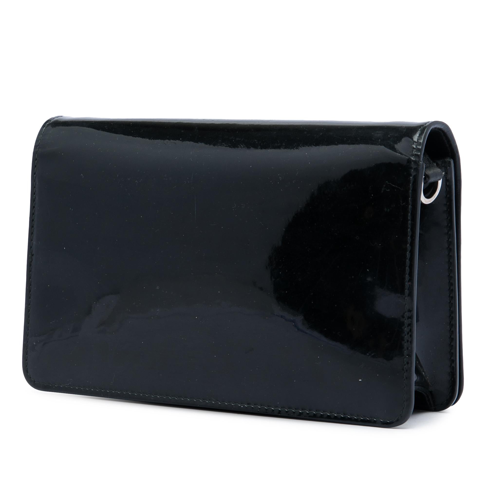 Miu Miu Patent Crystal Embellished Logo Wallet On Chain