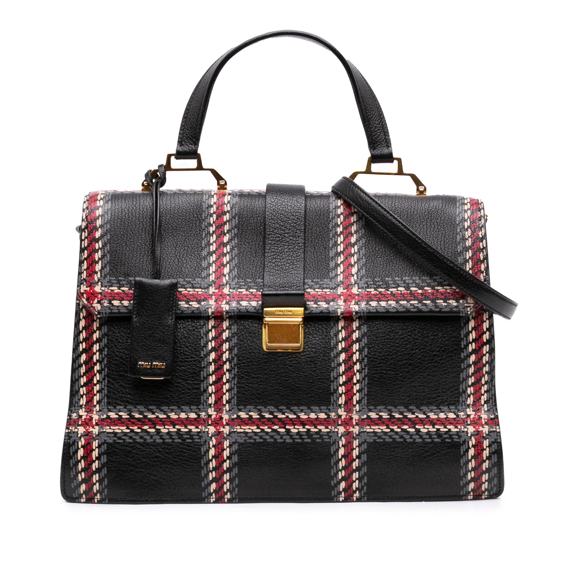 Miu Miu Printed Goatskin Madras Top Handle Bag