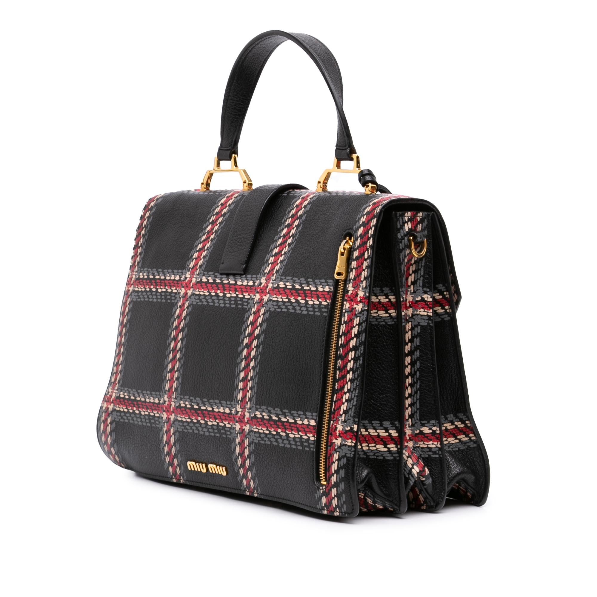 Miu Miu Printed Goatskin Madras Top Handle Bag