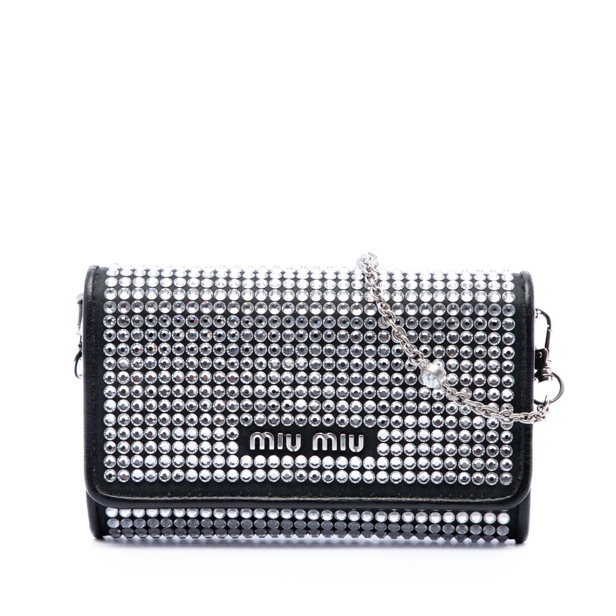 Miu Miu Soft Nappa Crystal Embellished Wallet on Chain