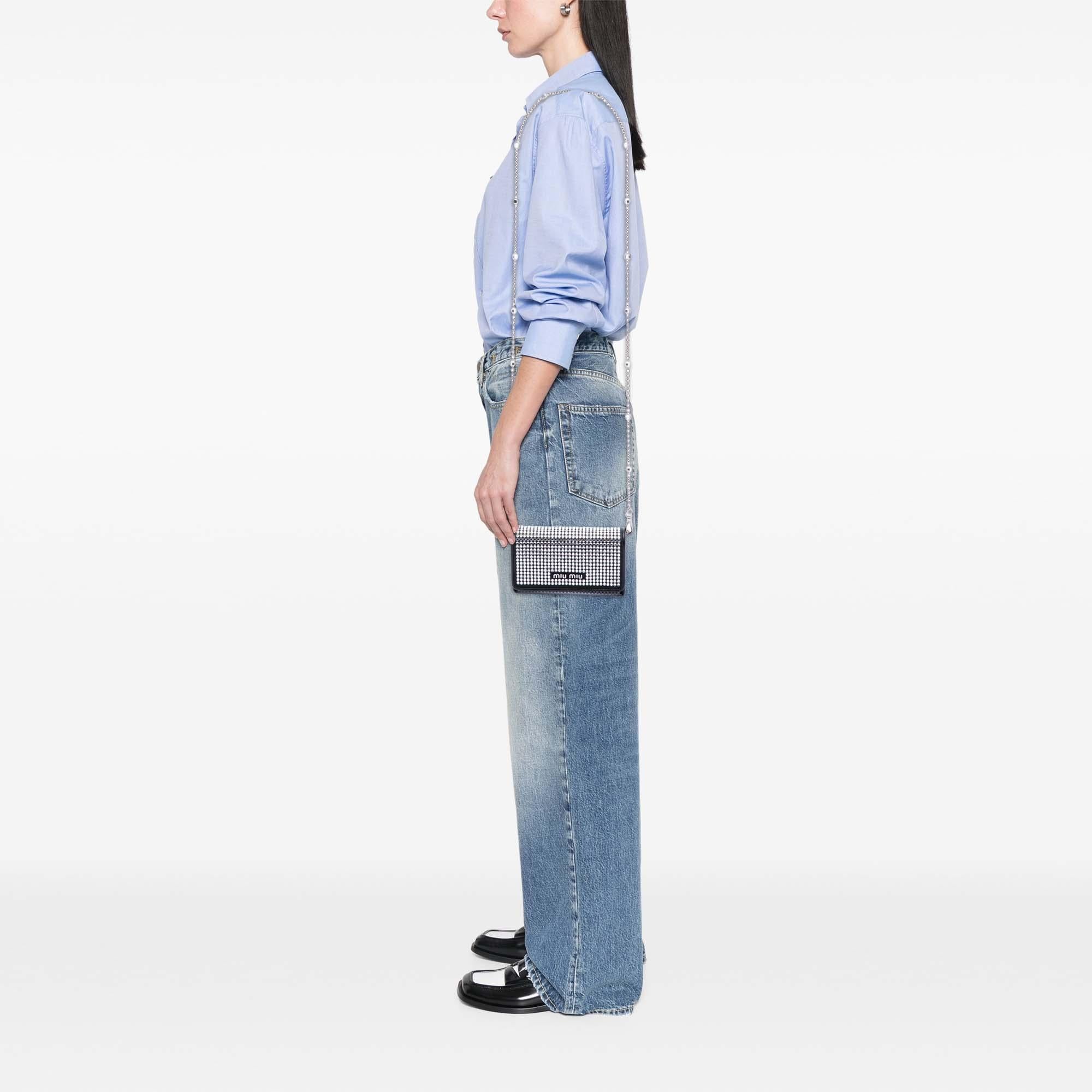 Miu Miu Soft Nappa Crystal Embellished Wallet on Chain
