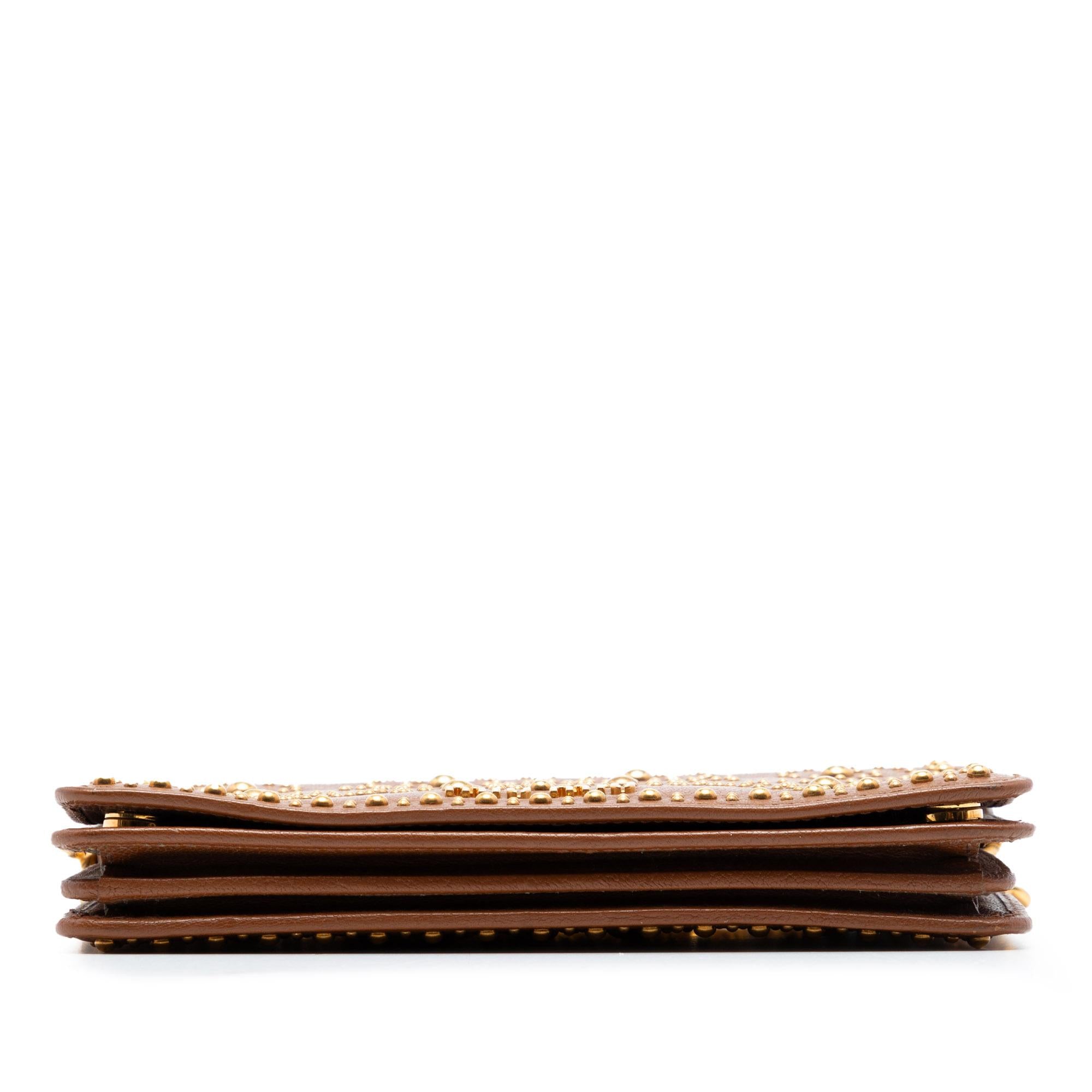Miu Miu Studded Goatskin Madras Lux Wallet On Chain