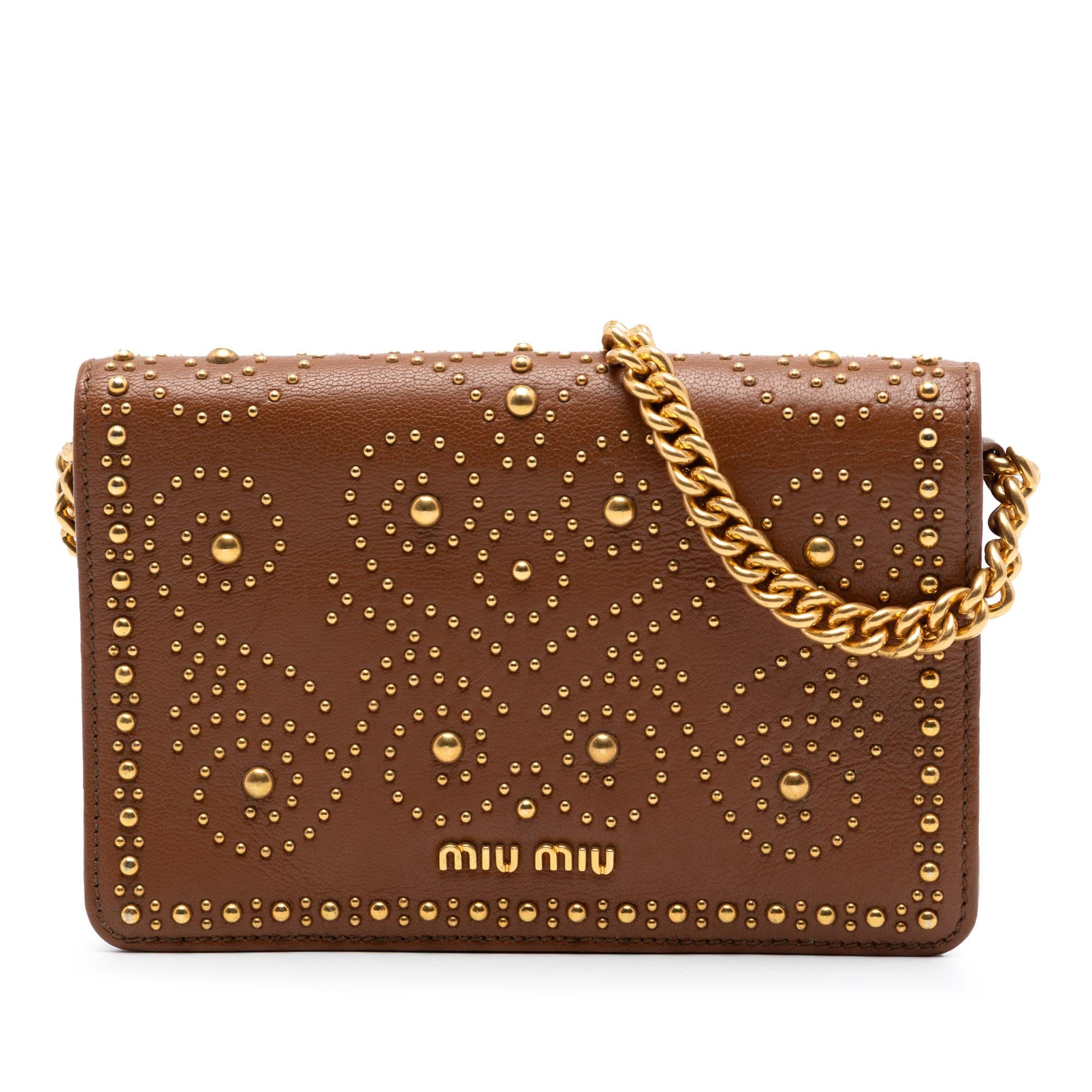 Miu Miu Studded Goatskin Madras Lux Wallet On Chain