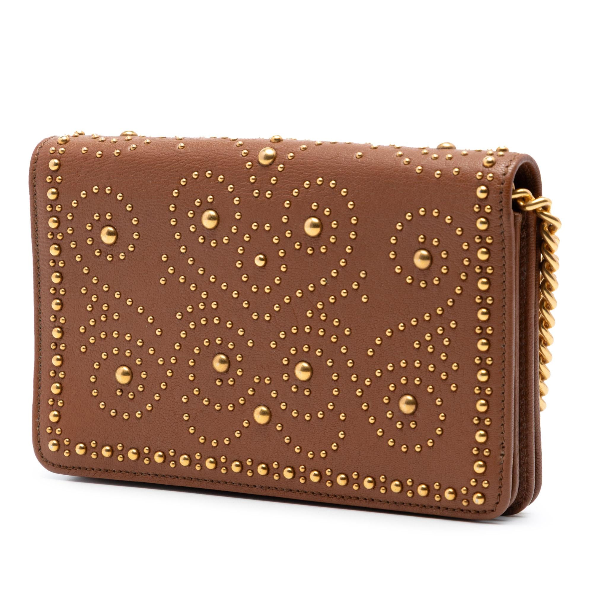 Miu Miu Studded Goatskin Madras Lux Wallet On Chain
