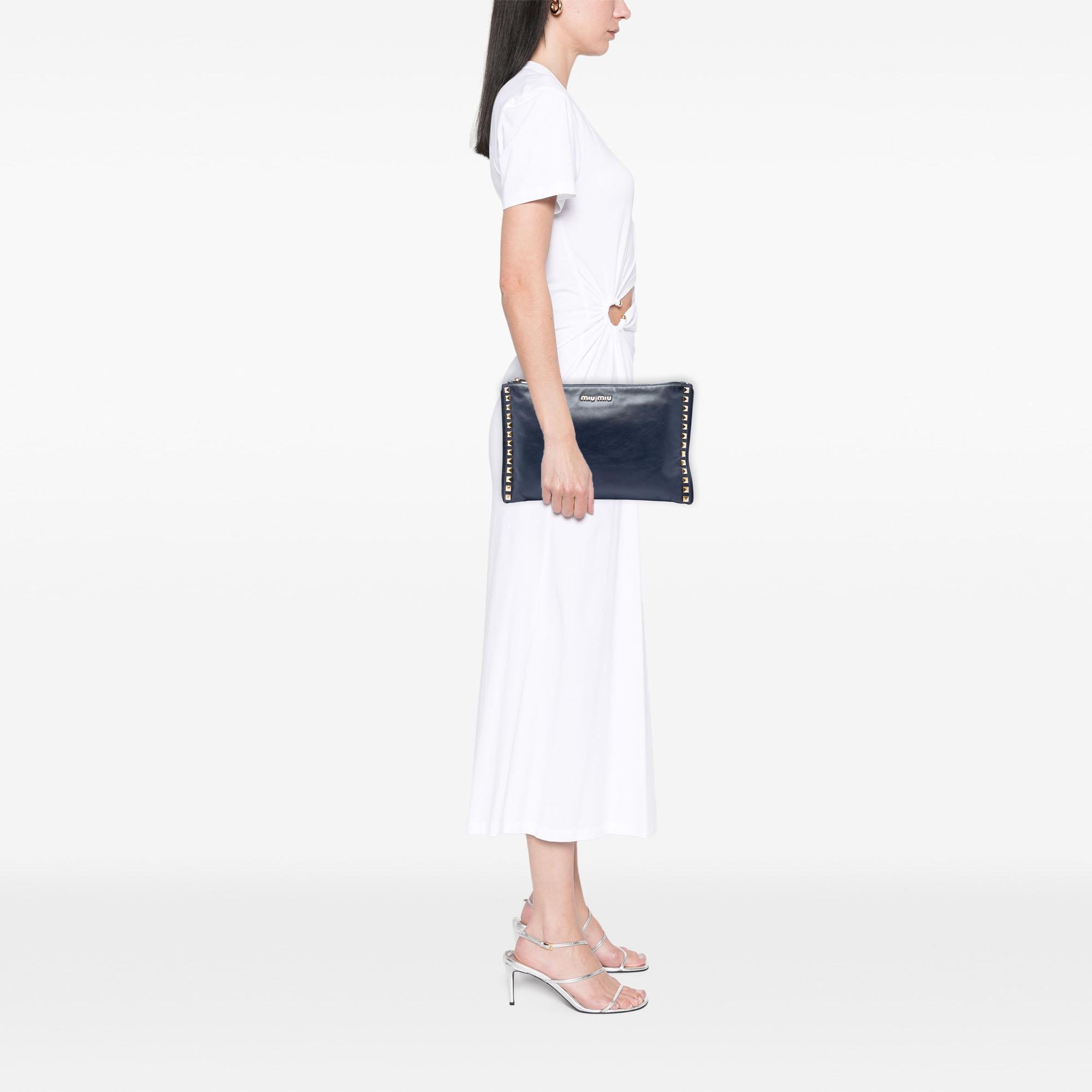 Miu Miu Studded Leather Zip Clutch