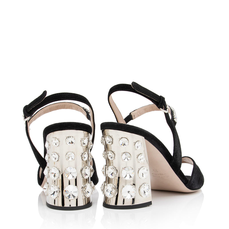 Miu Miu Suede Jewel Block Heel Sandals - Size 9 / 39 (SHF-VIK3Jj)