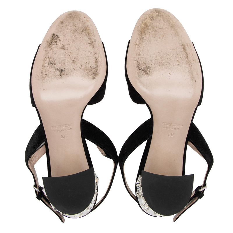 Miu Miu Suede Jewel Block Heel Sandals - Size 9 / 39 (SHF-VIK3Jj)