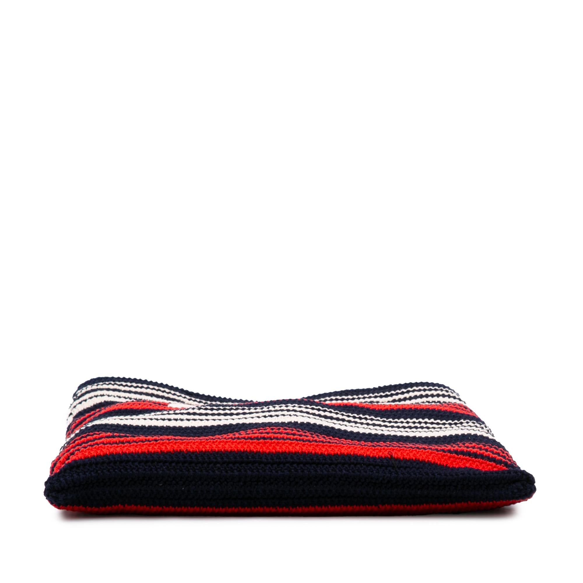 Miu Miu Tricolor Cotton Crochet Logo Striped Vertical Tote