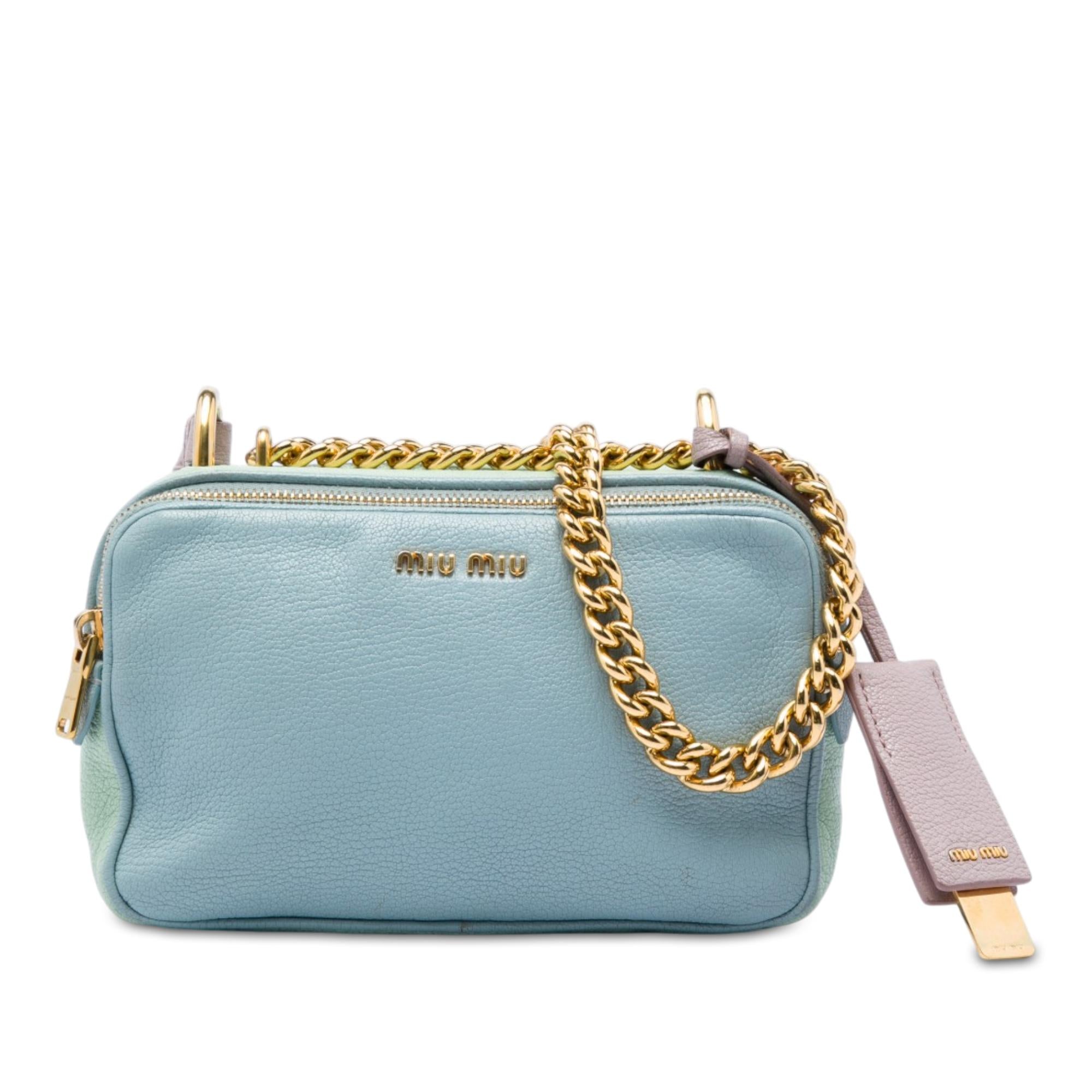 Miu Miu Tricolor Goatskin Madras Double Zip Camera Bag