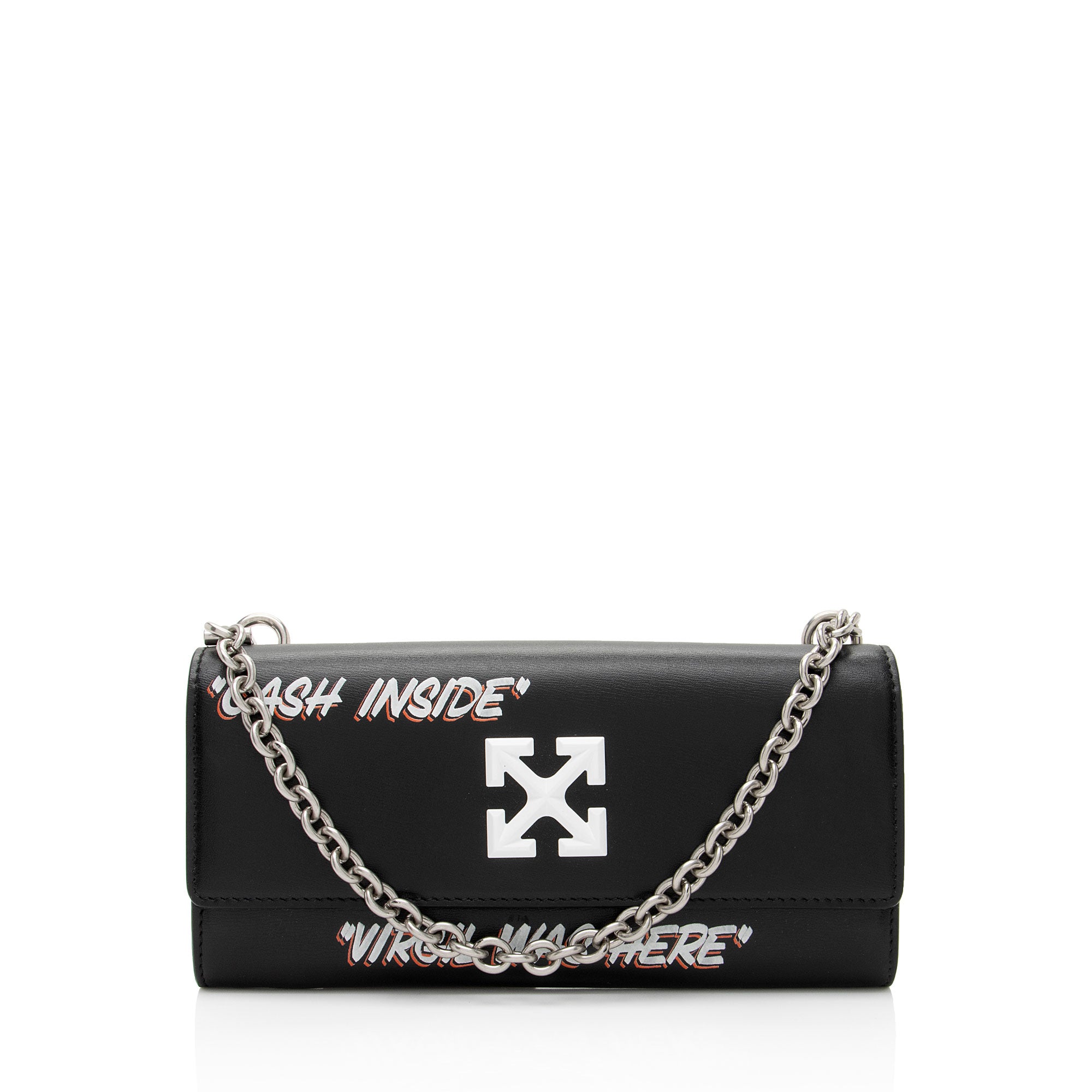 Off-White Leather Logo Jitney Wallet on Chain Bag (SHF-2hNOMK)