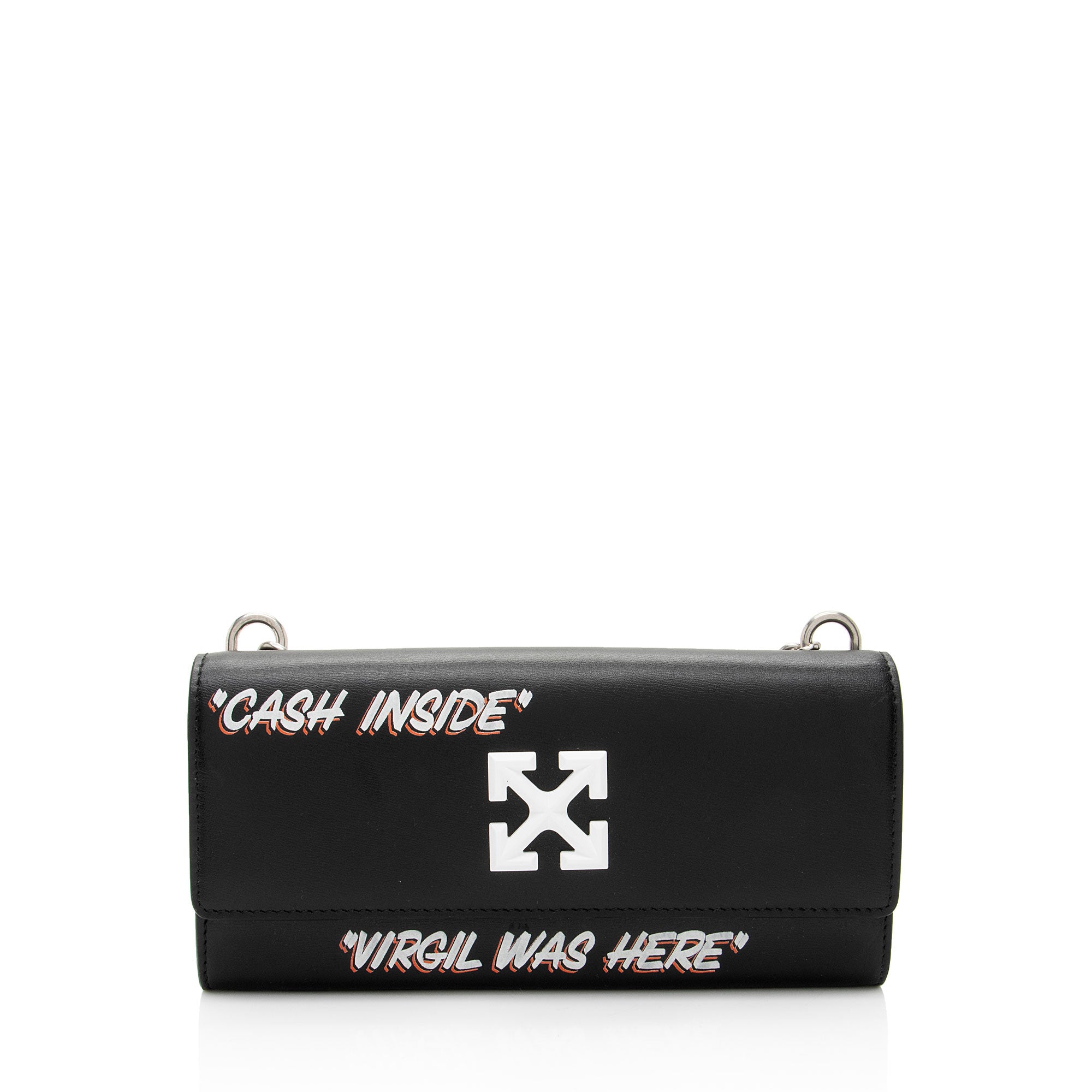 Off-White Leather Logo Jitney Wallet on Chain Bag (SHF-2hNOMK)