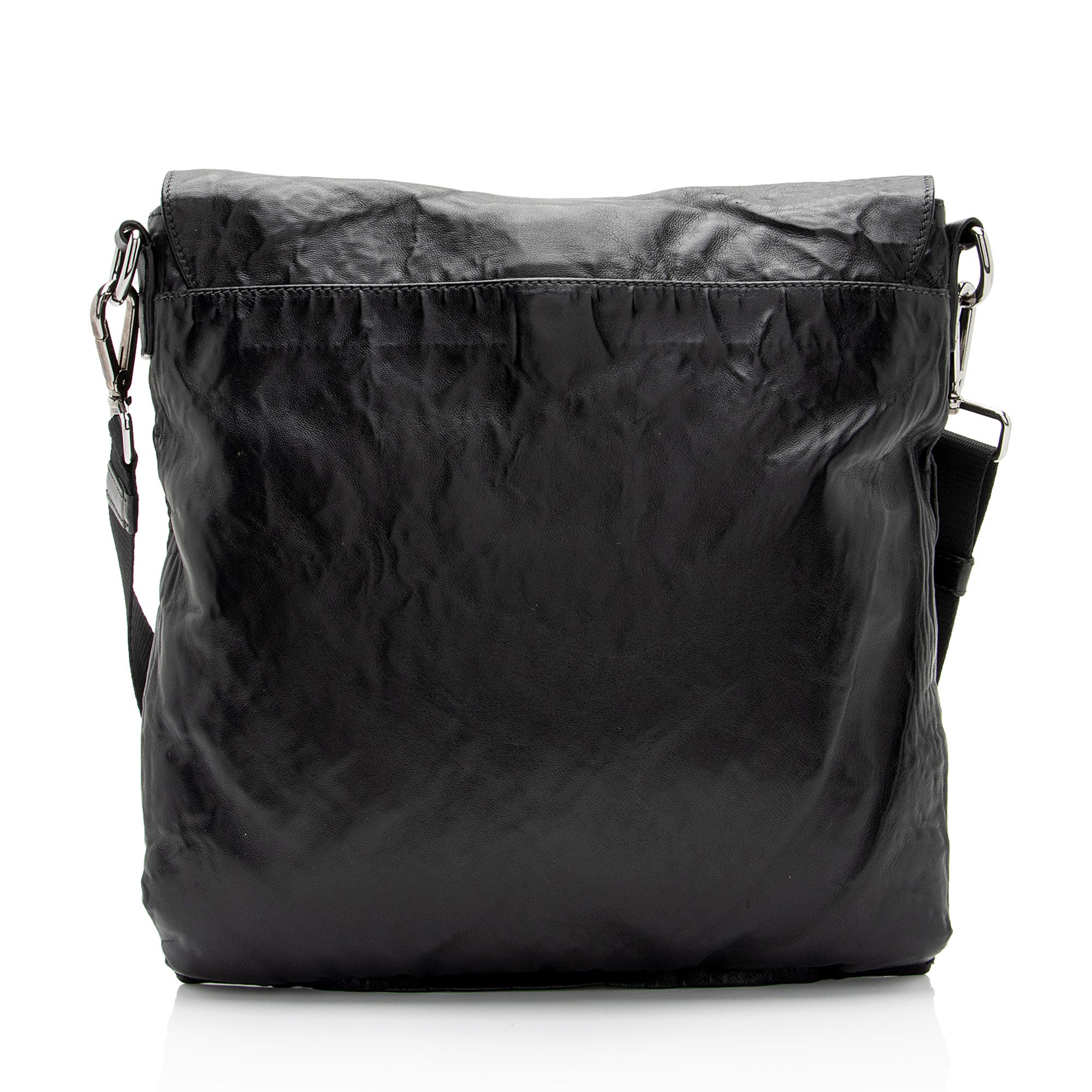 Prada Aged Calfskin Flap Messenger Bag (SHF-D2J23z)