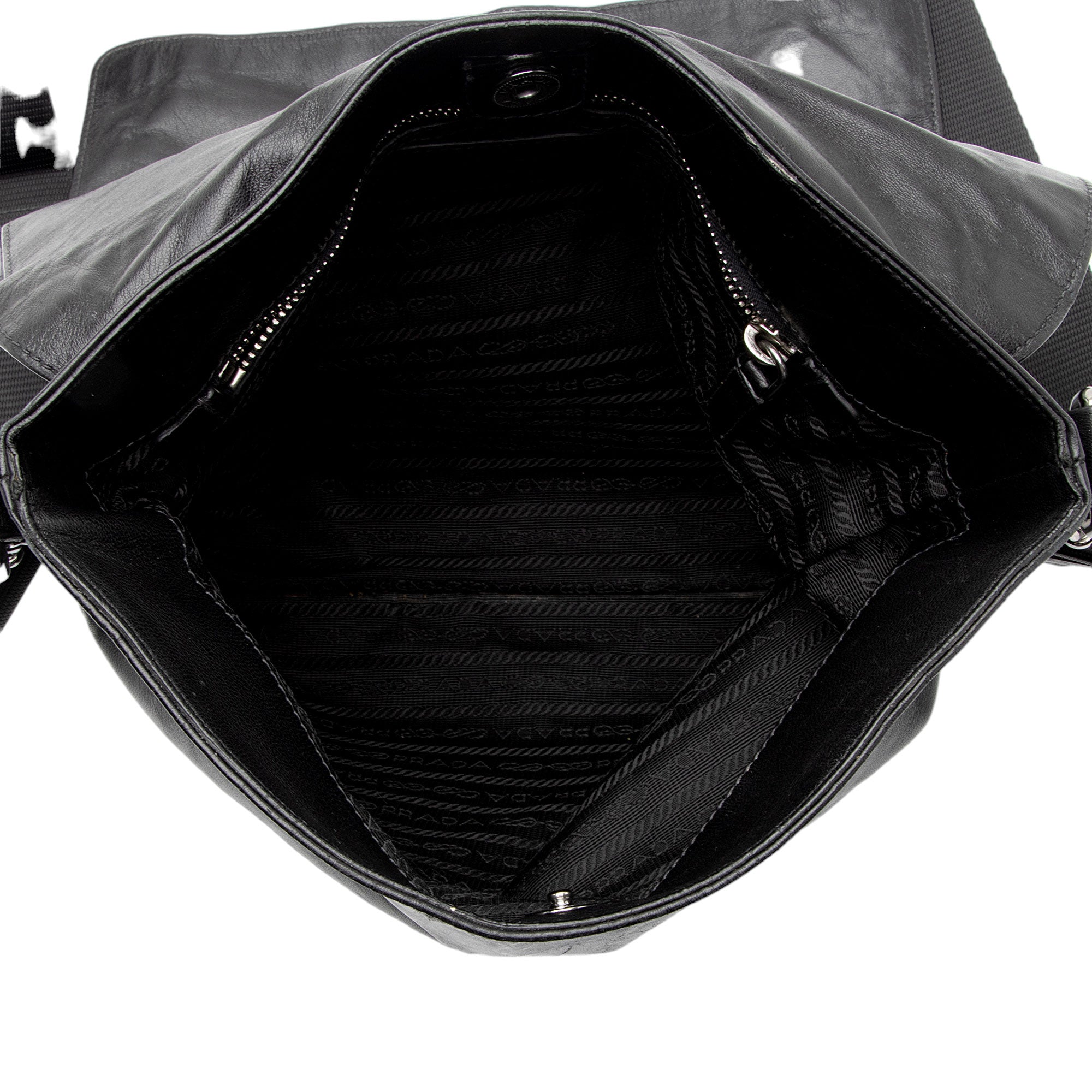 Prada Aged Calfskin Flap Messenger Bag (SHF-D2J23z)