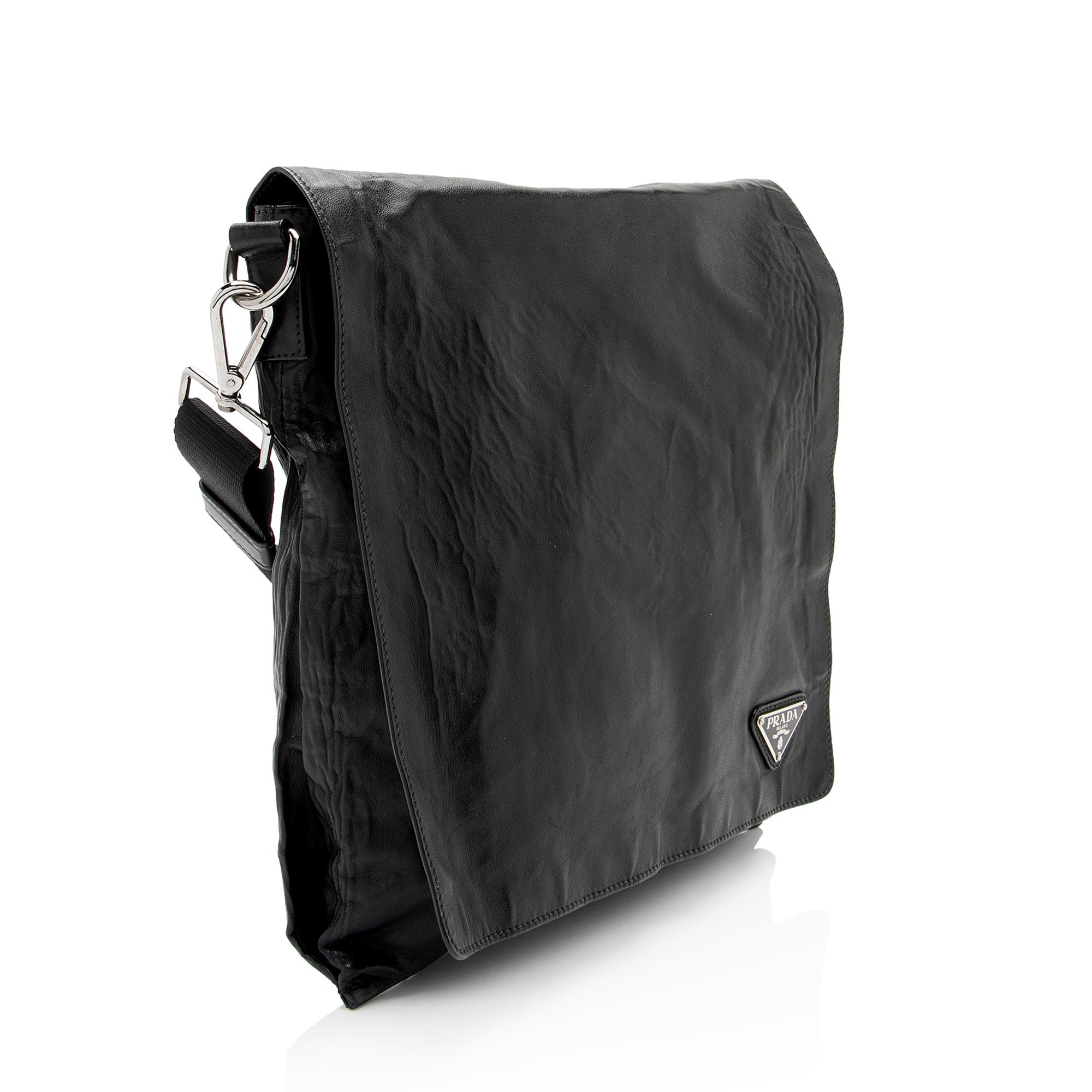 Prada Aged Calfskin Flap Messenger Bag (SHF-D2J23z)