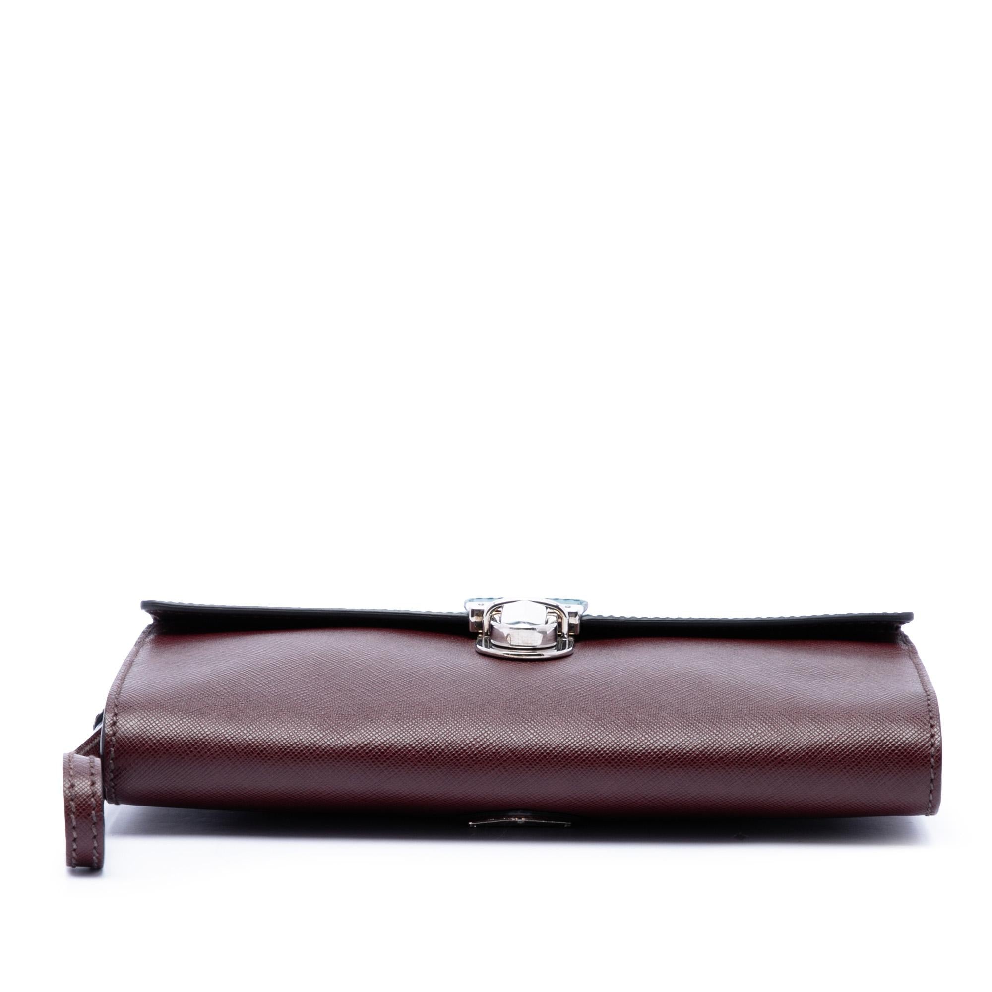 Prada Bicolor Saffiano Envelope Push Lock Clutch