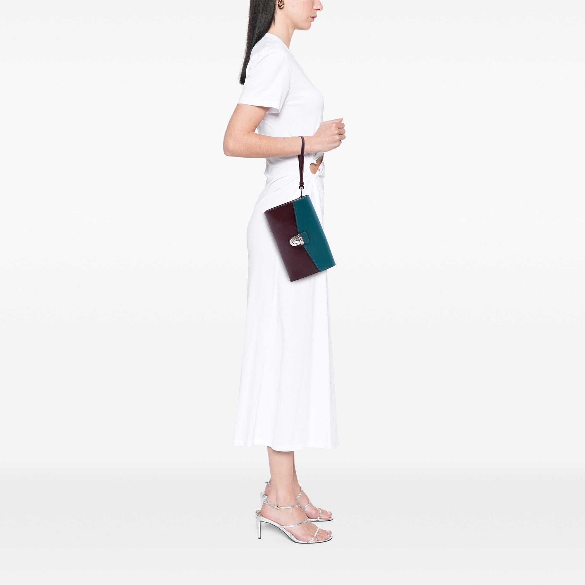 Prada Bicolor Saffiano Envelope Push Lock Clutch