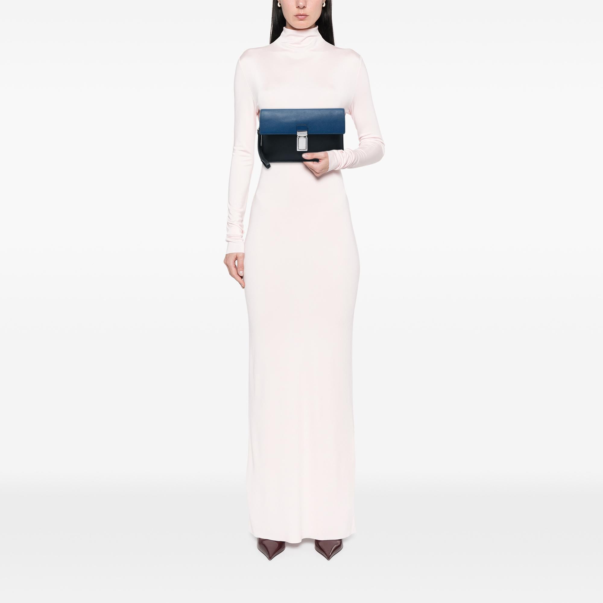 Prada Bicolor Saffiano Push Lock Clutch