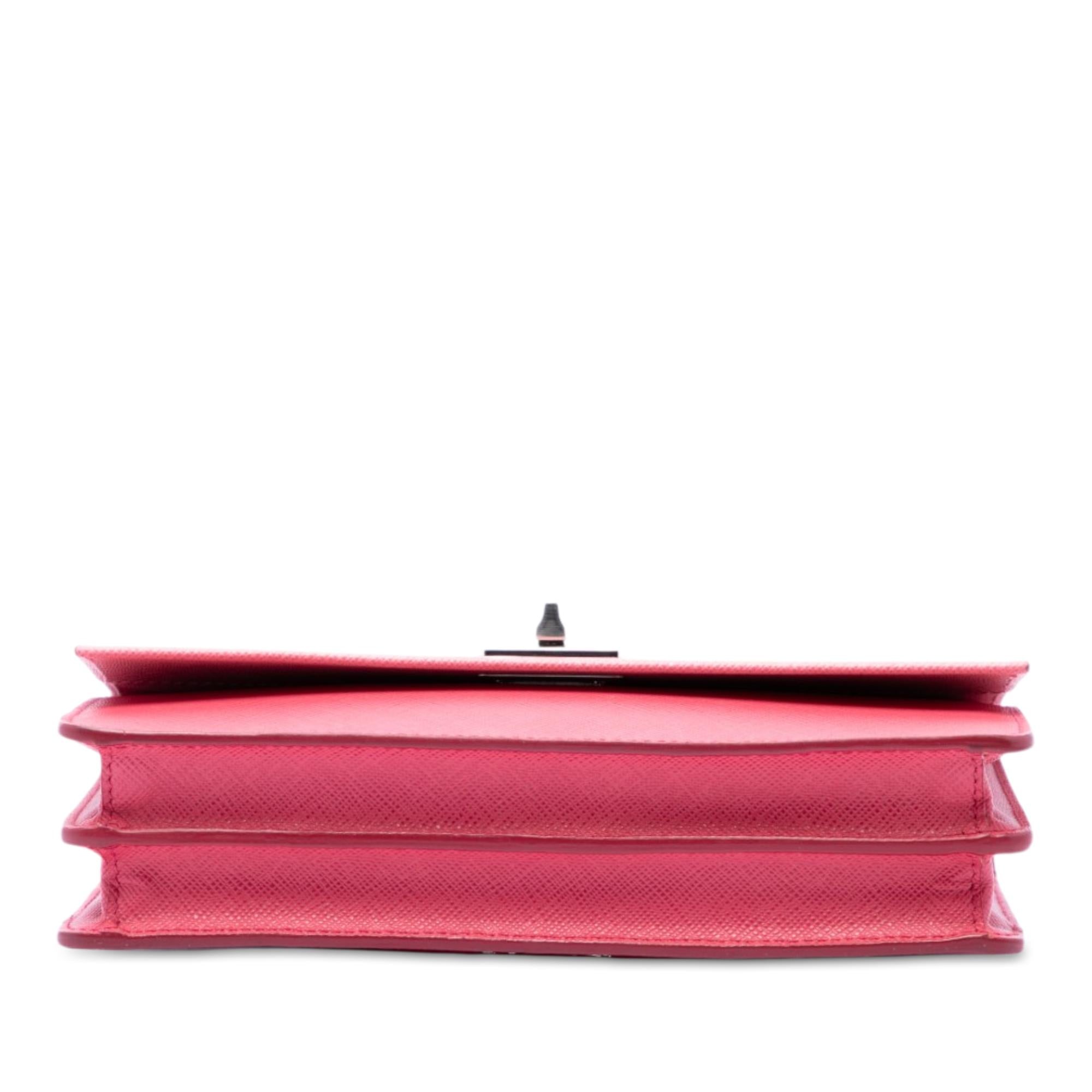 Prada Bicolor Saffiano Turn Lock Wallet on Strap