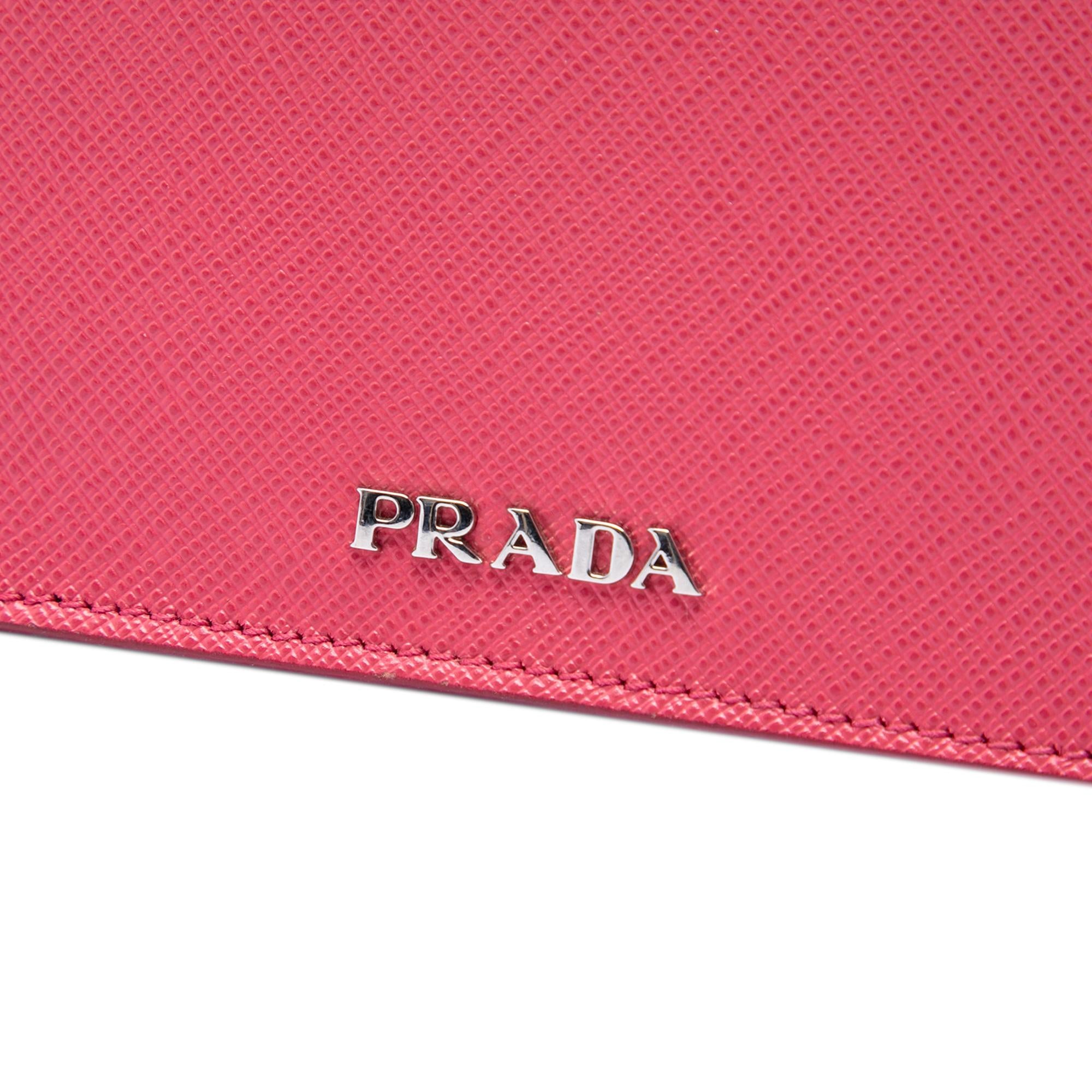 Prada Bicolor Saffiano Turn Lock Wallet on Strap