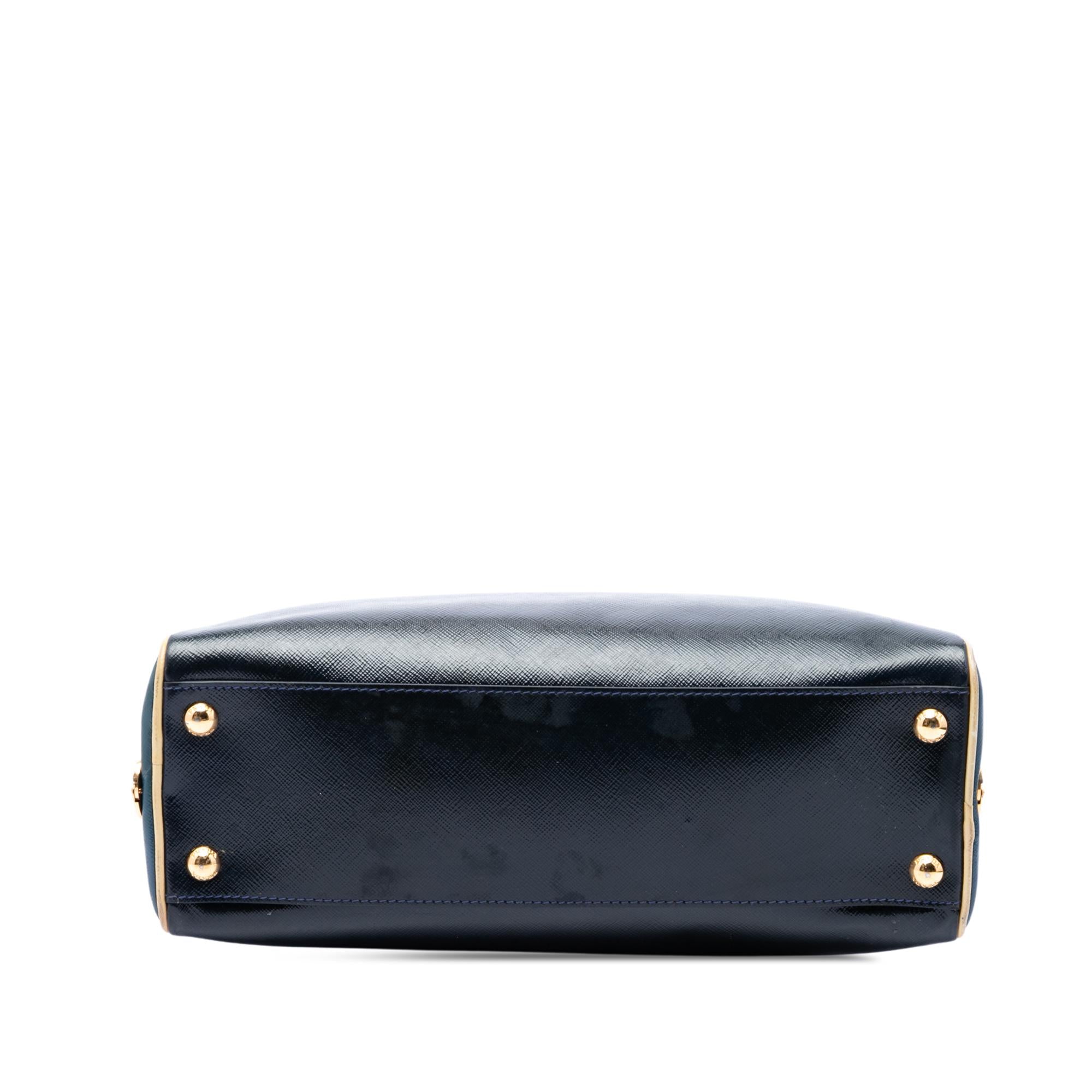 Prada Bicolor Saffiano Vernice Pyramid Frame Handbag