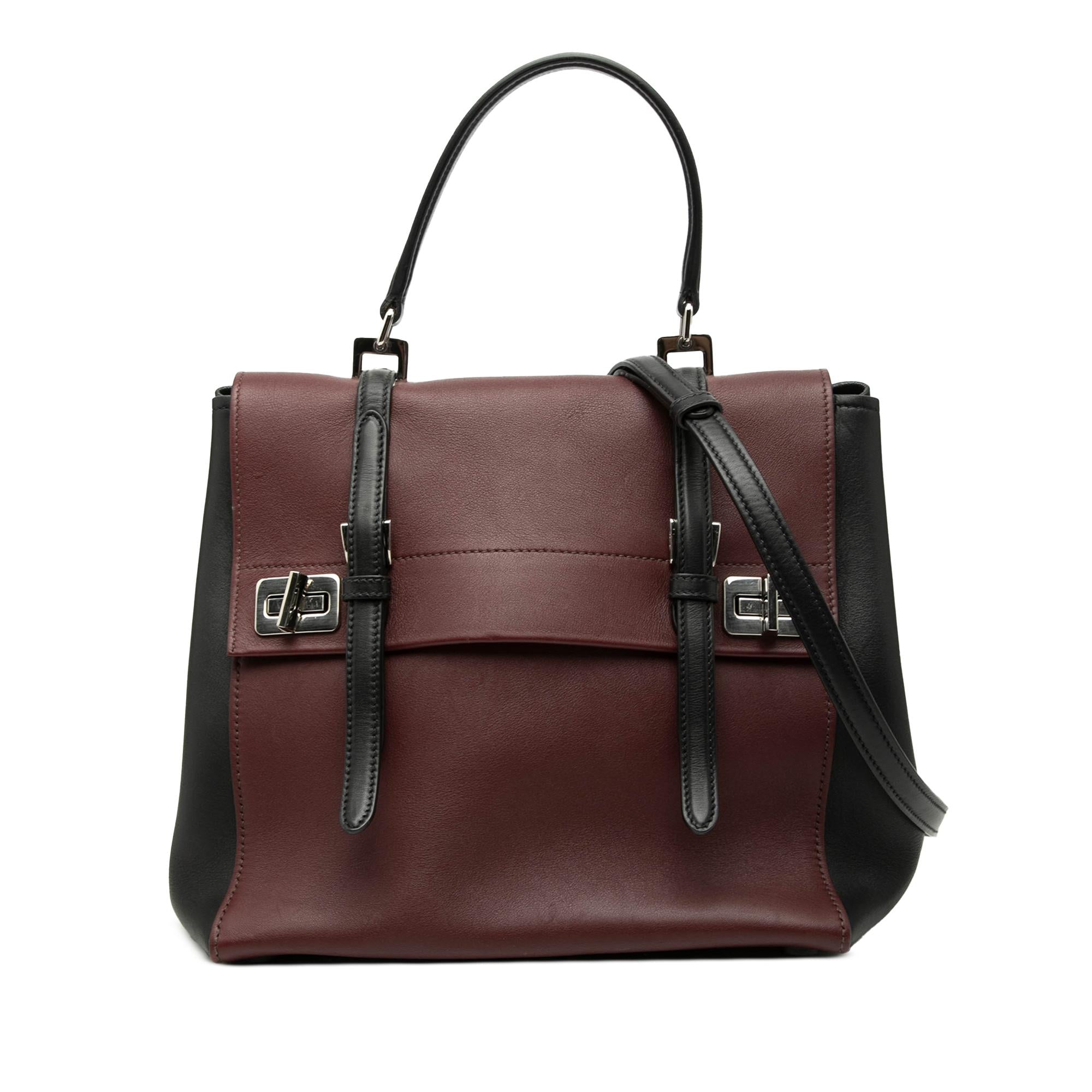 Prada Bicolor Soft Calf Double Turnlock Satchel