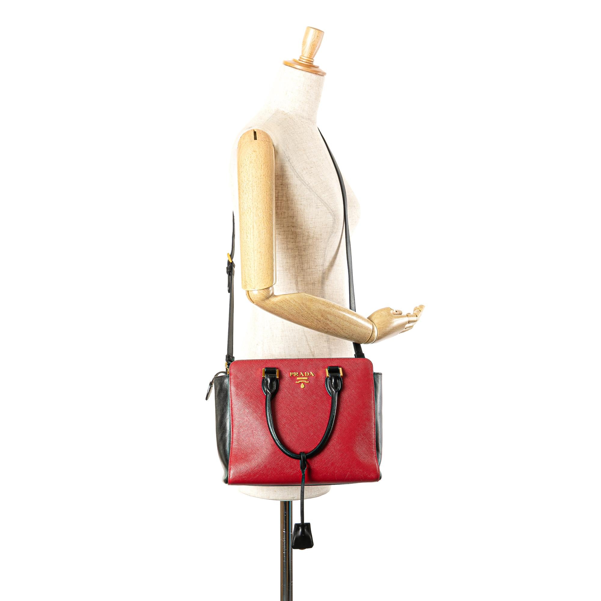 Prada Bicolor Soft Calf Trimmed Saffiano Satchel