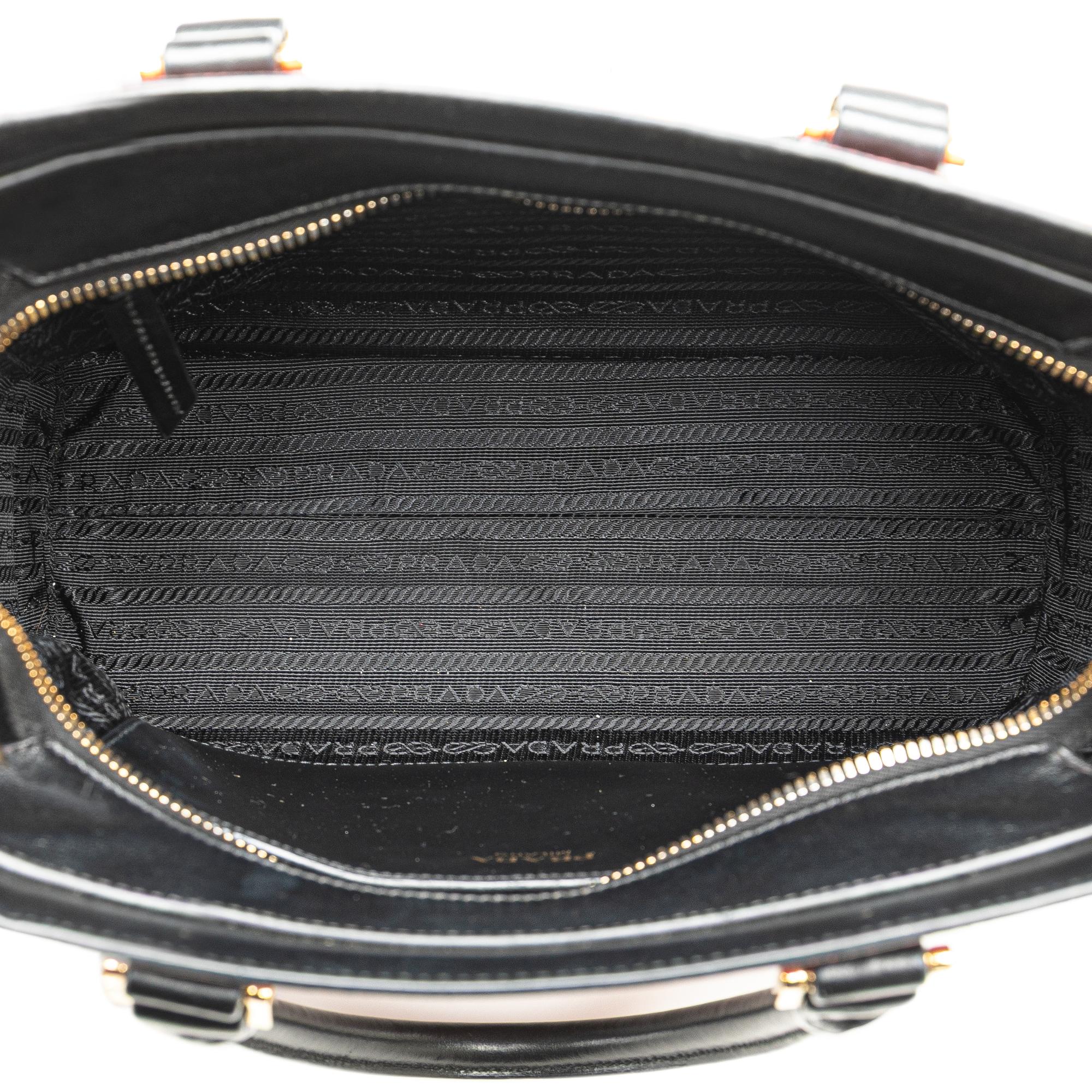 Prada Bicolor Soft Calf Trimmed Saffiano Satchel